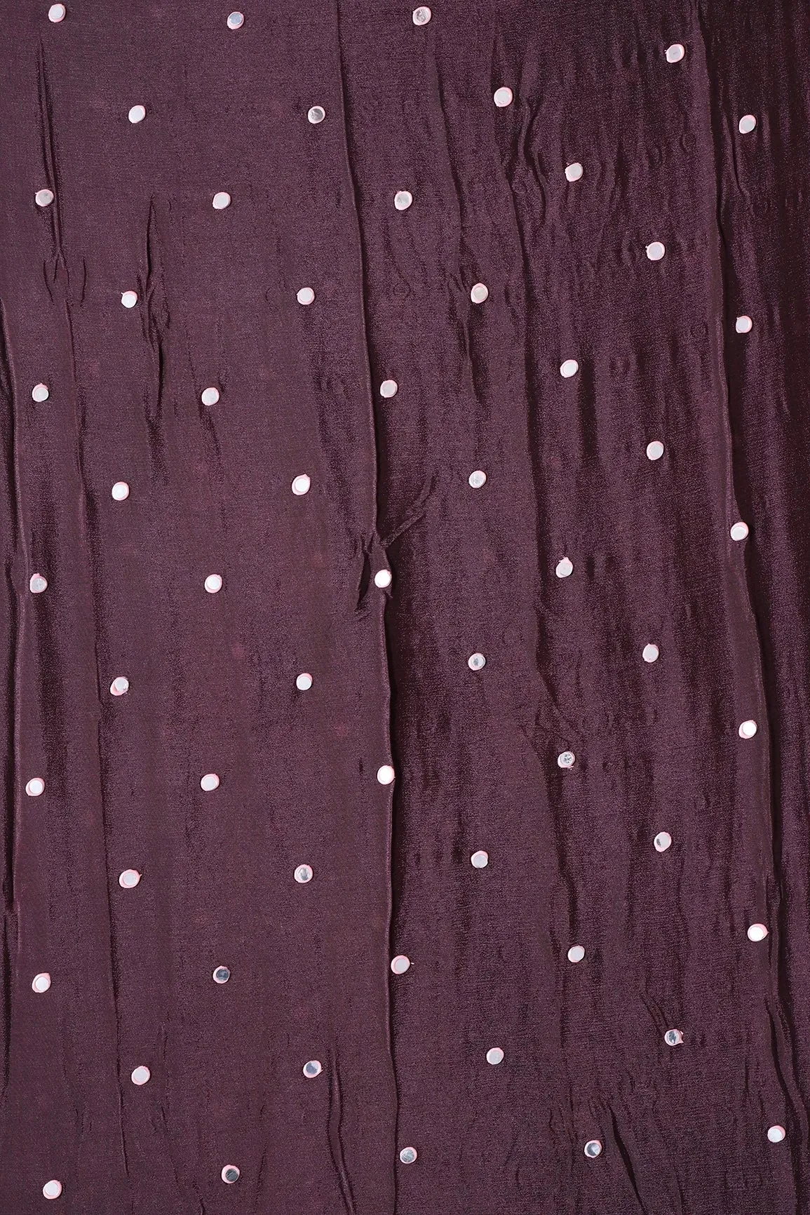 1 Meter Cut Piece Of Real Mirror Embroidery Work On Brown Viscose Chinnon Chiffon Fabric