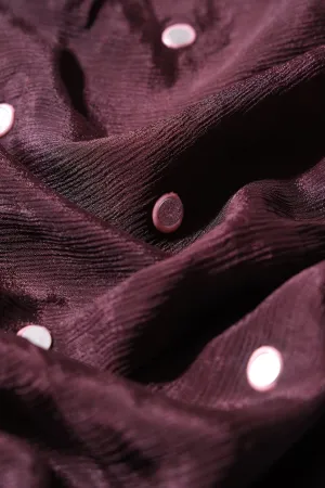 1 Meter Cut Piece Of Real Mirror Embroidery Work On Brown Viscose Chinnon Chiffon Fabric