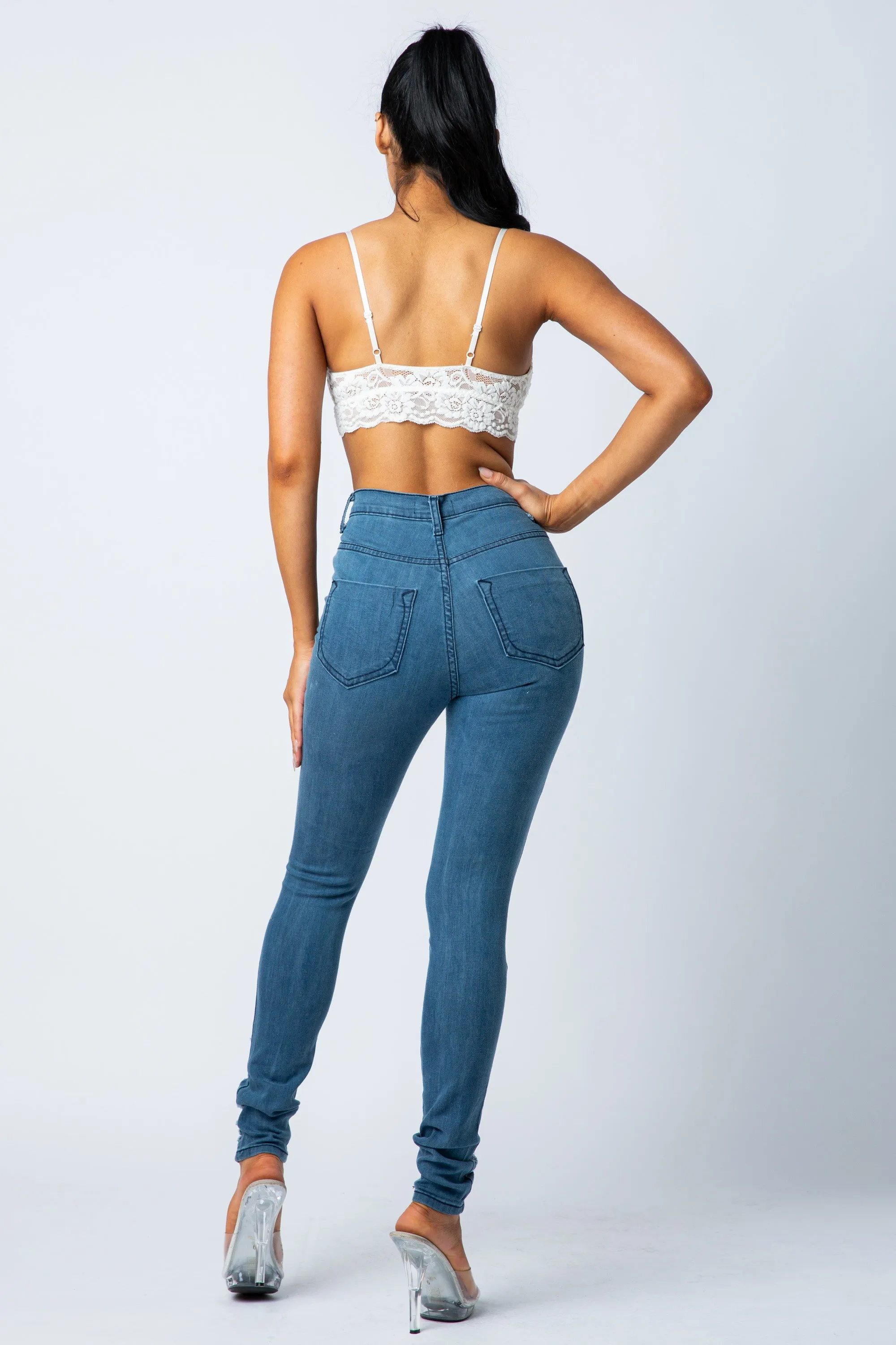 4192 Super High Waisted Distressed Skinny Jeans