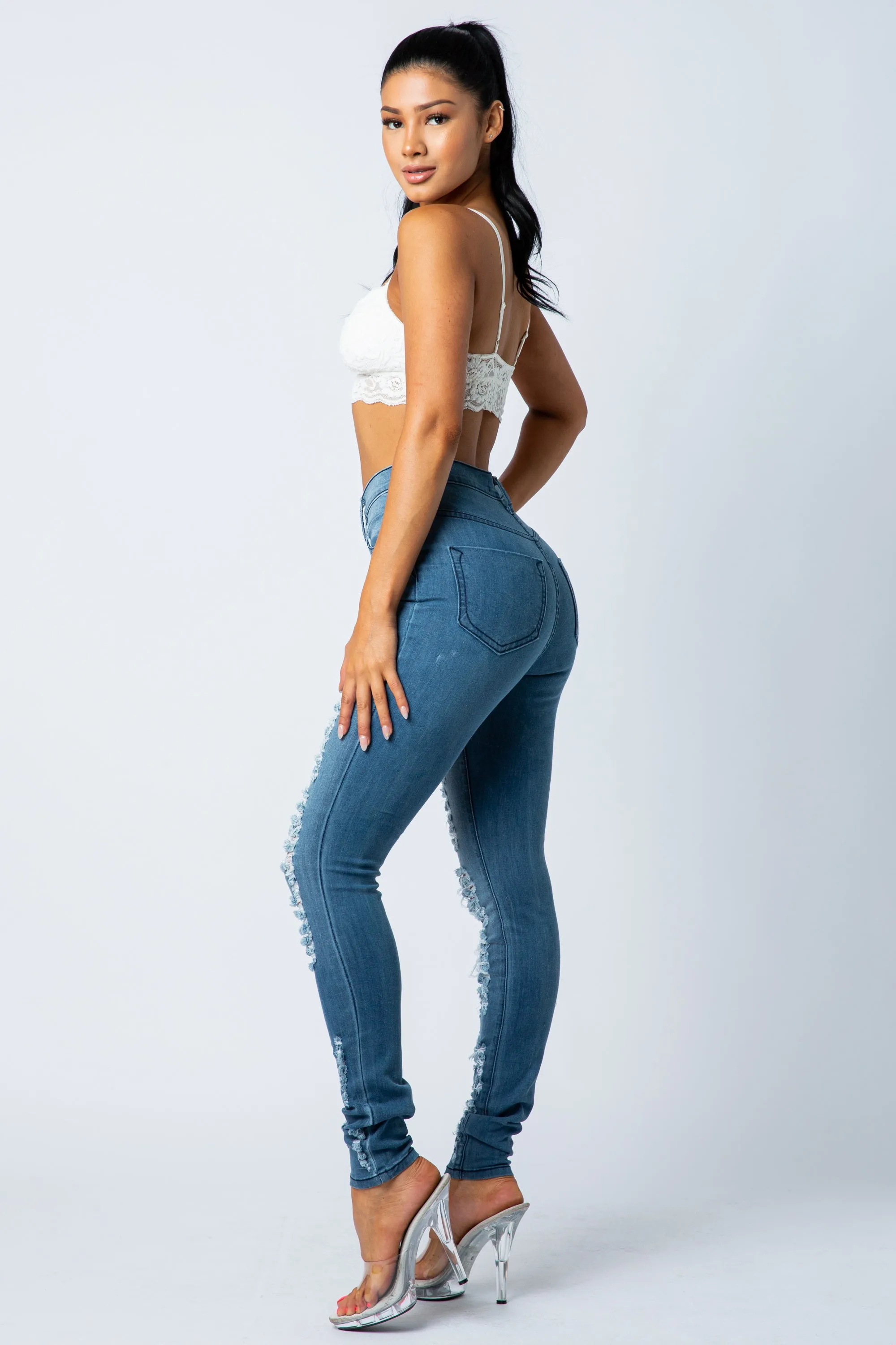 4192 Super High Waisted Distressed Skinny Jeans