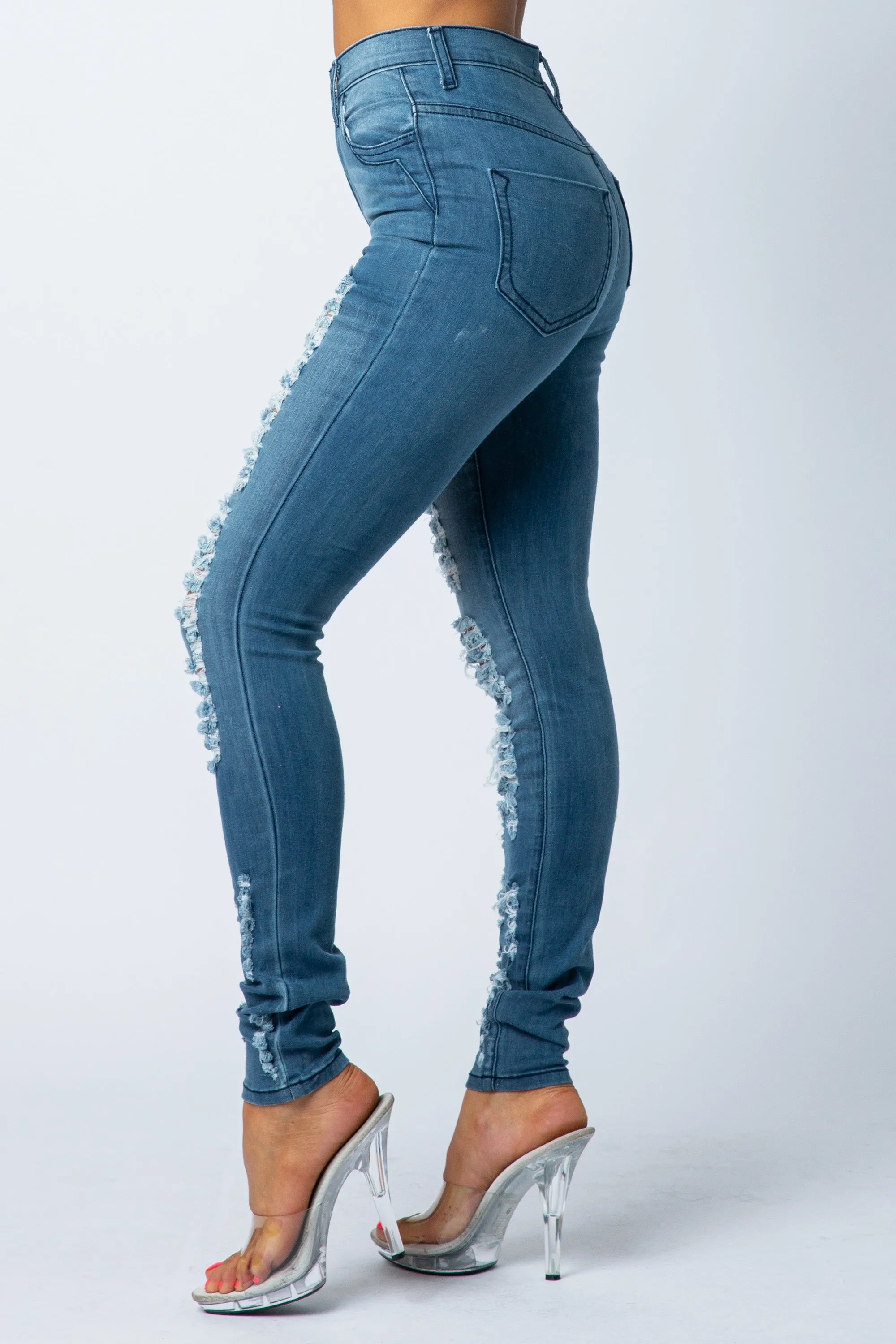 4192 Super High Waisted Distressed Skinny Jeans