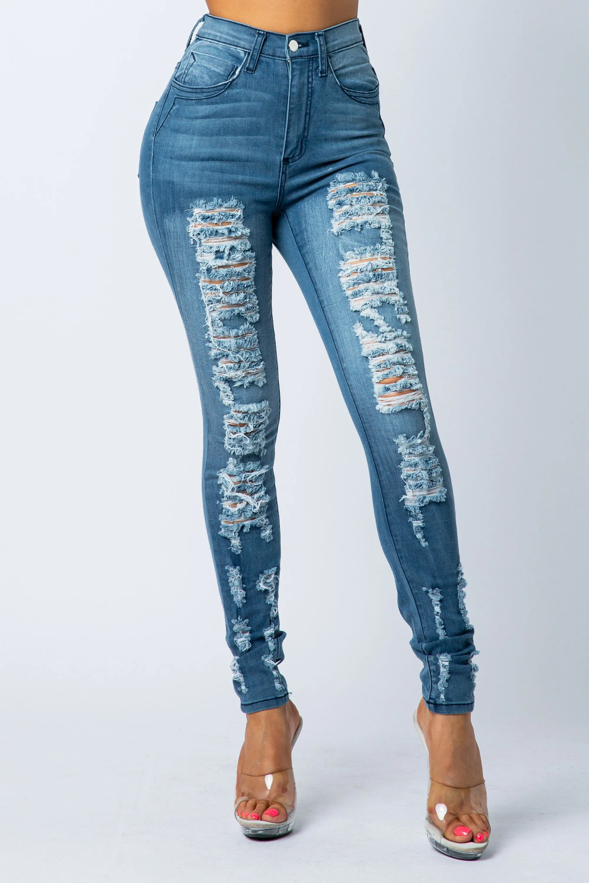 4192 Super High Waisted Distressed Skinny Jeans