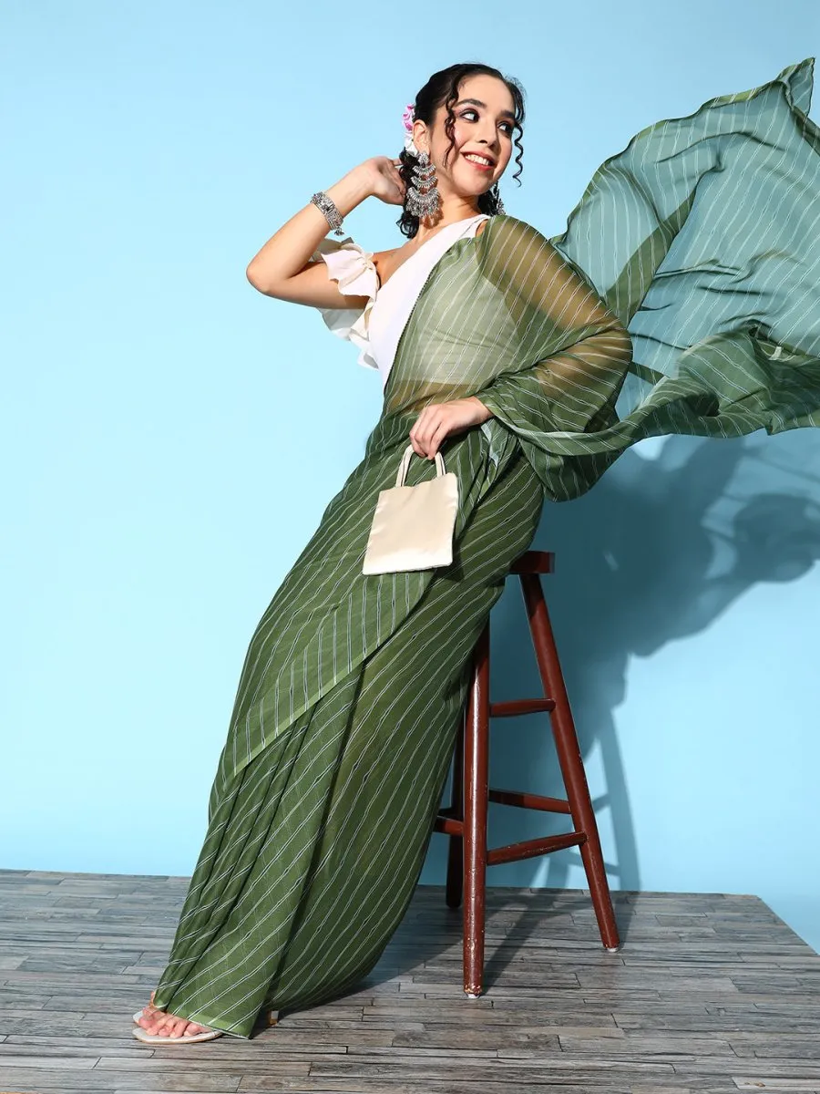 Ahalyaa Green & White Leheriya Saree