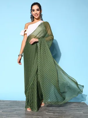 Ahalyaa Green & White Leheriya Saree