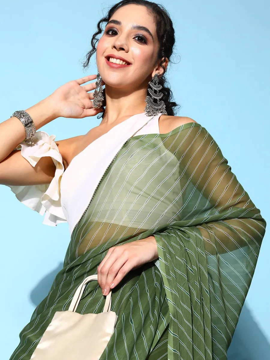 Ahalyaa Green & White Leheriya Saree