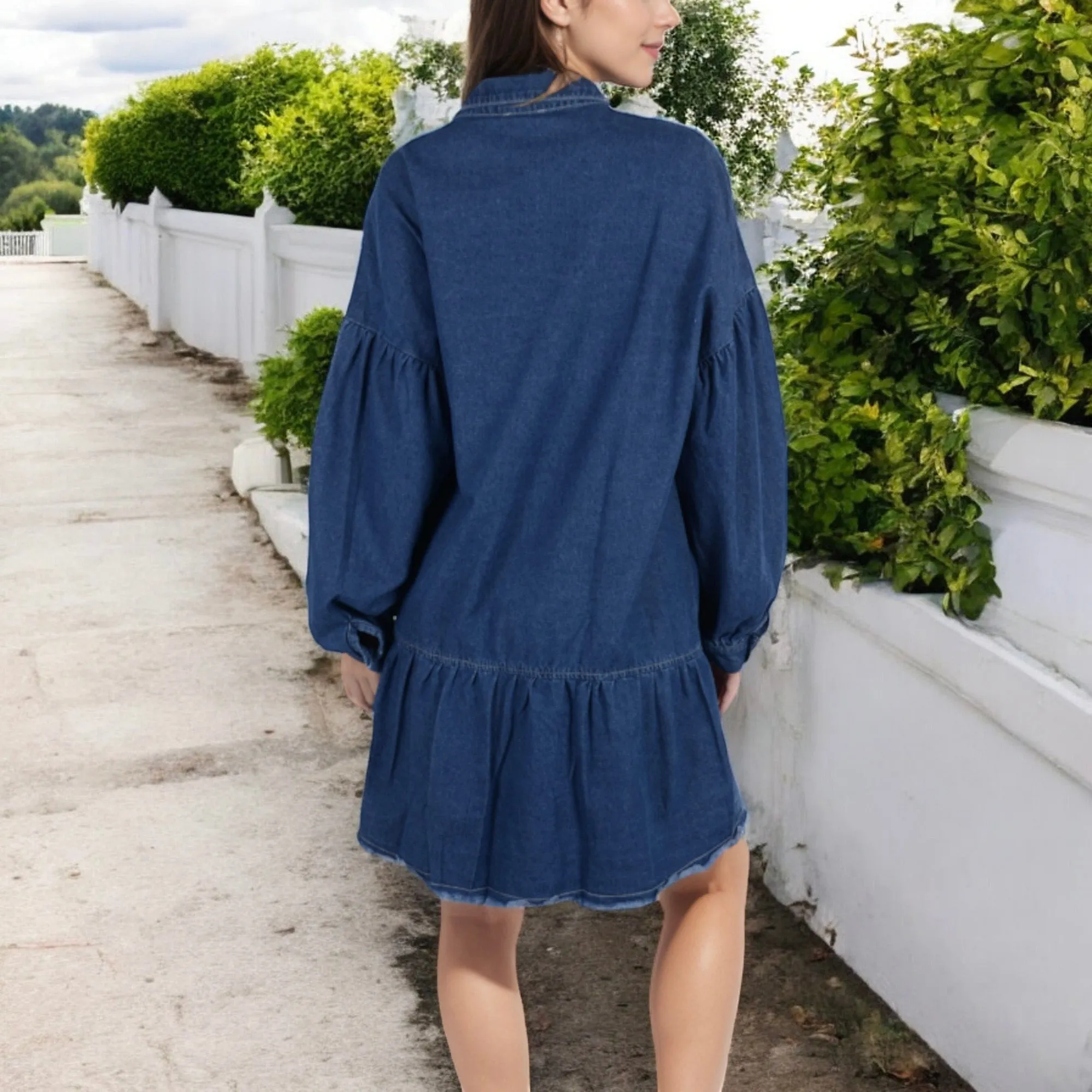 Anna-Kaci Women's Long Sleeve Denim Shirt Dress with Front Button Closure and Patch Pockets