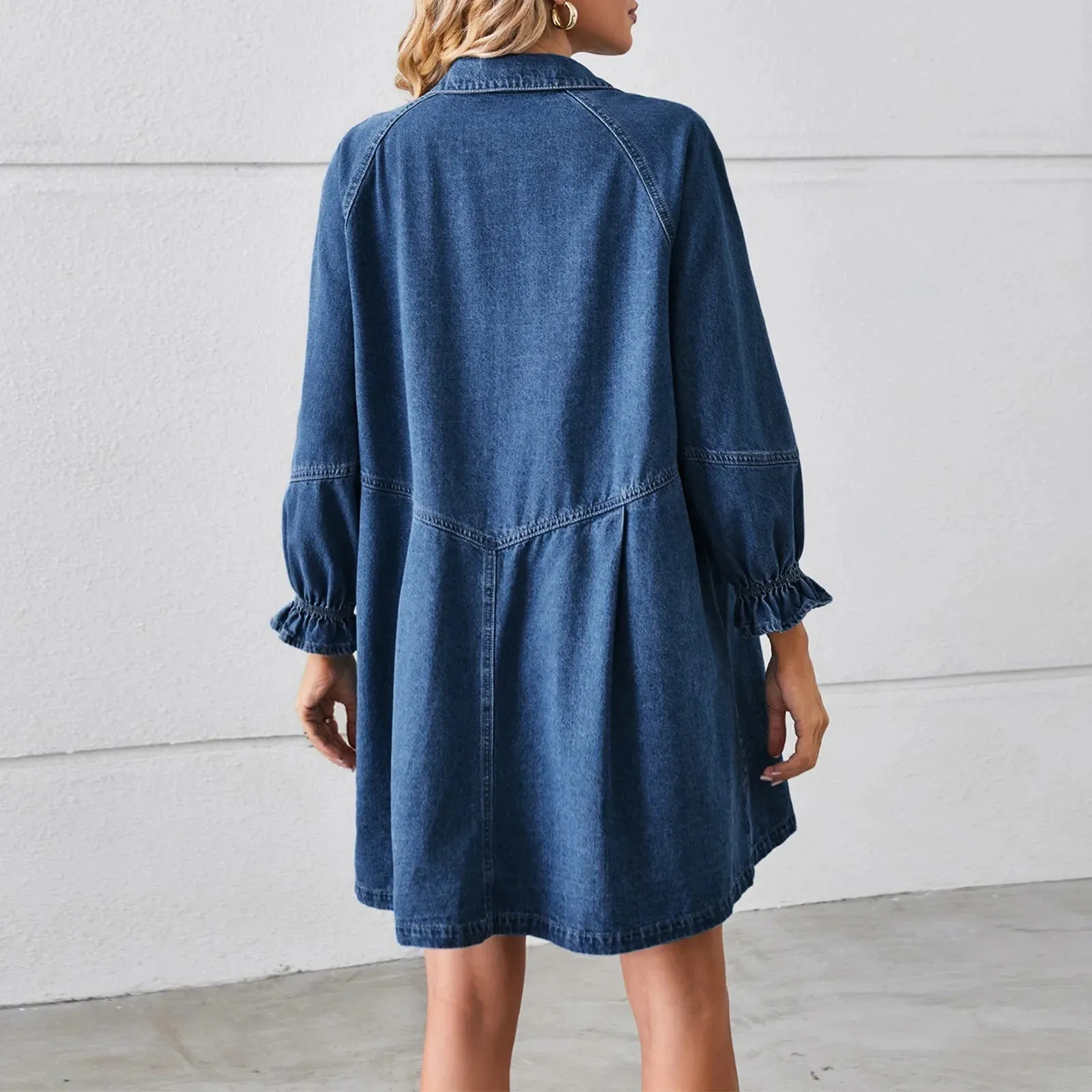 Breezy Bishop Sleeve Denim Mini Dress– Ideal for Weekend Wear