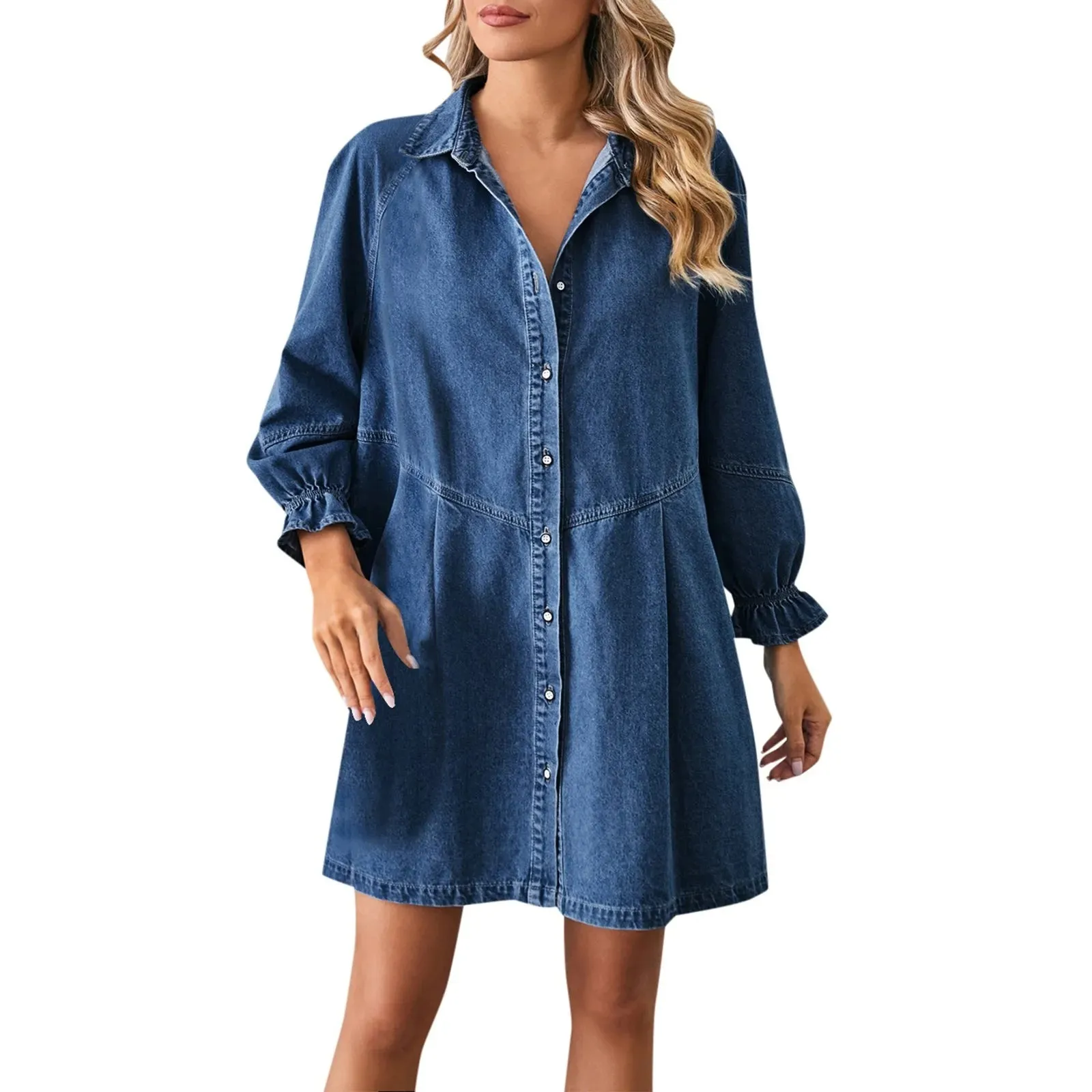 Breezy Bishop Sleeve Denim Mini Dress– Ideal for Weekend Wear