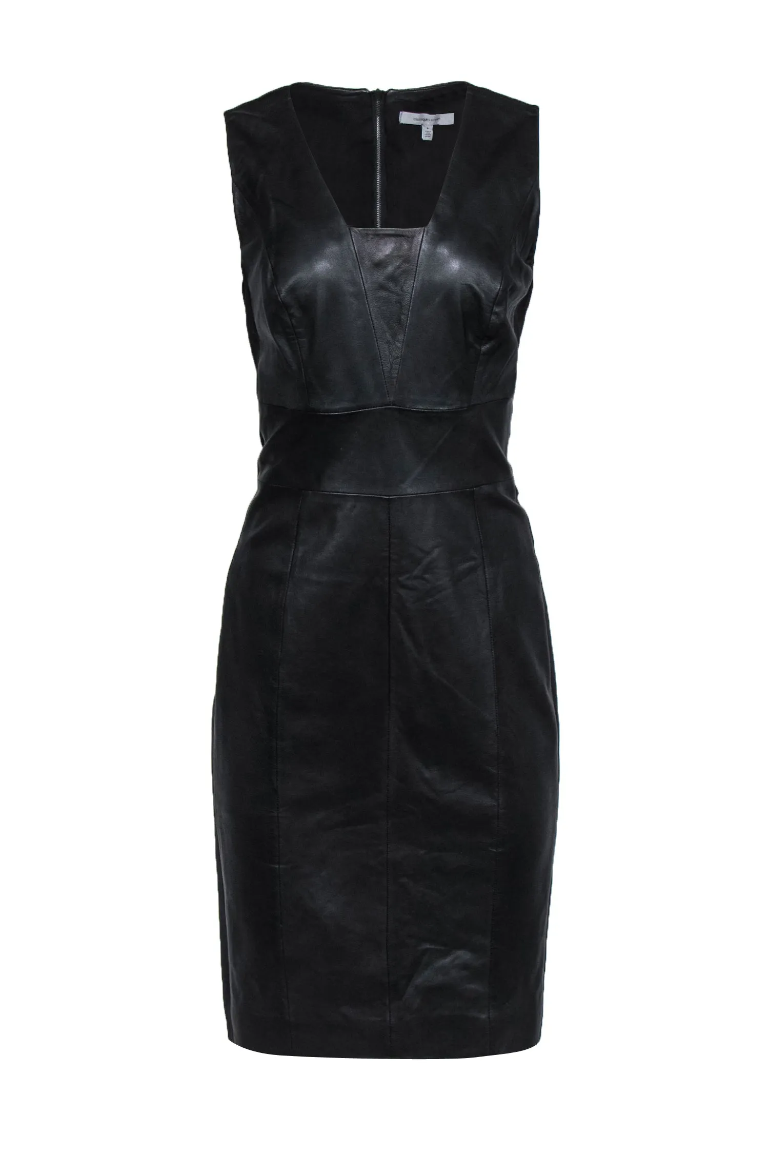Classiques Entier - Black Leather & Stretch Knit Sheath Dress Sz 8