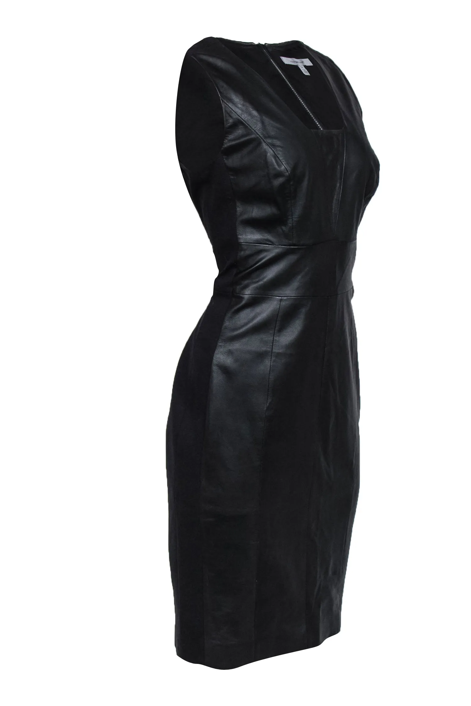 Classiques Entier - Black Leather & Stretch Knit Sheath Dress Sz 8