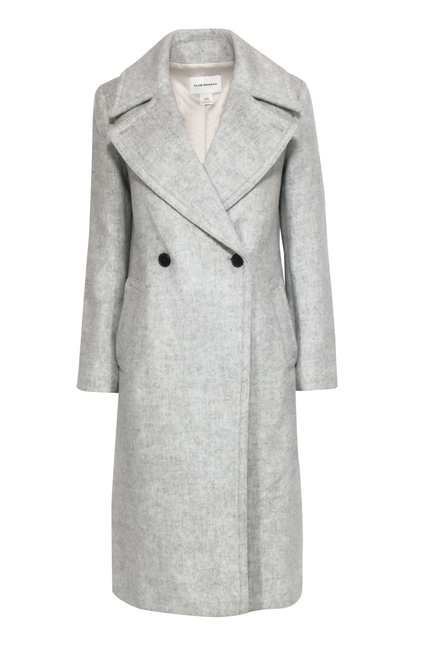Club Monaco - Light Grey Double Breasted Longline Wool "Daylina" Coat Sz M