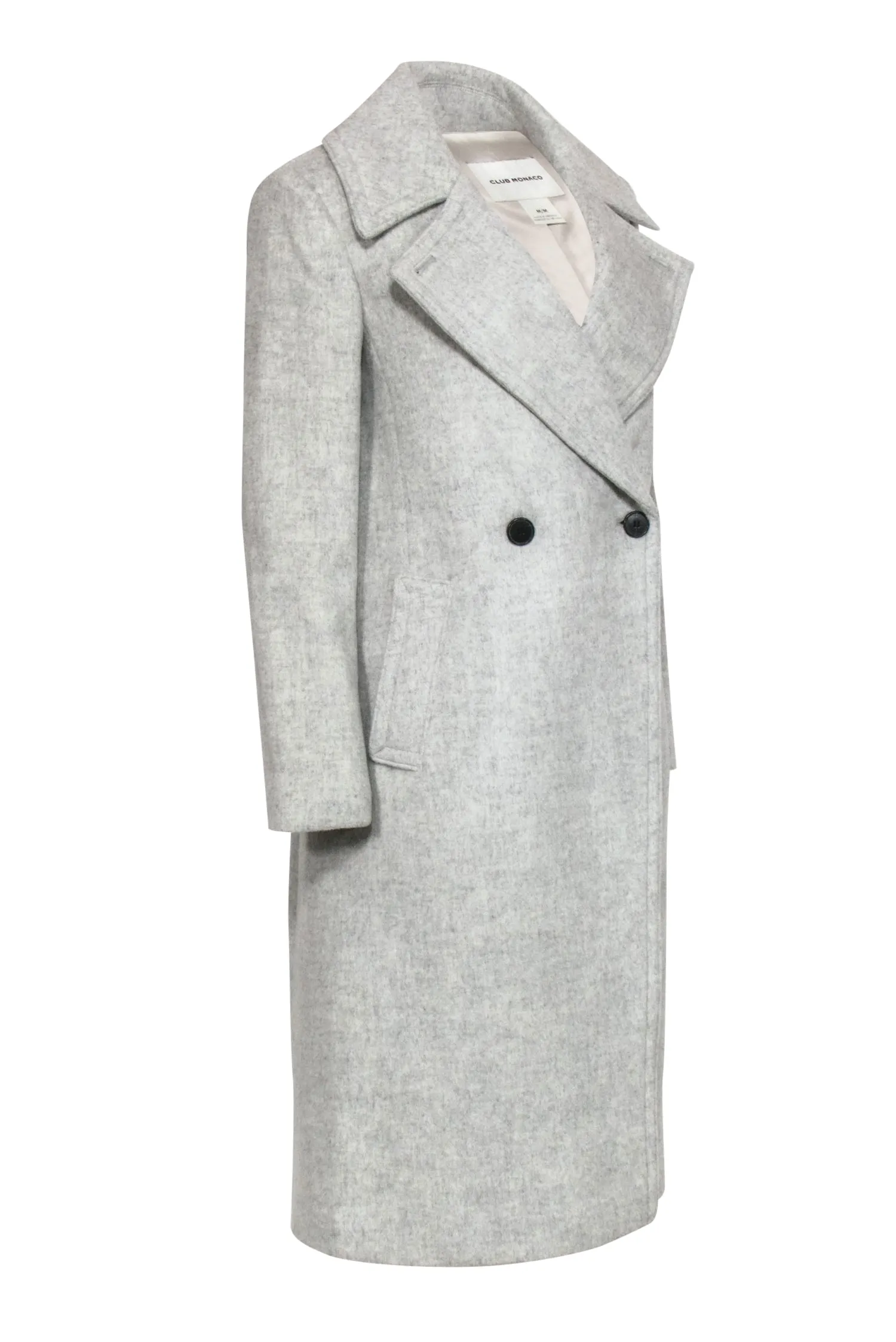 Club Monaco - Light Grey Double Breasted Longline Wool "Daylina" Coat Sz M