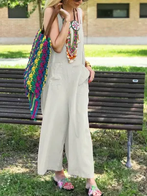 Cut Collar Sleeveless Pure Colour Jumpsuit