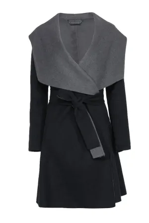 Diane von Furstenberg - Navy & Grey Draped Reversible Longline Coat Sz M