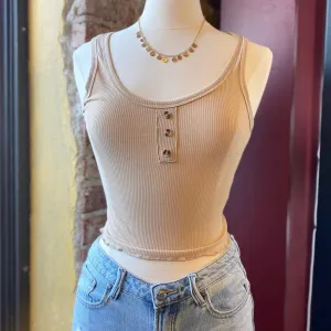 Everyday Ribbed Crop Tank Top Tan