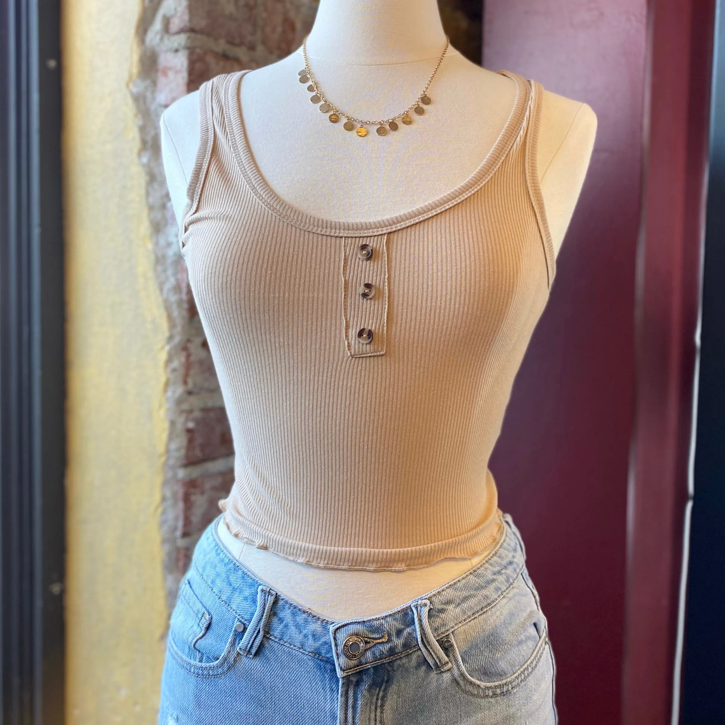Everyday Ribbed Crop Tank Top Tan