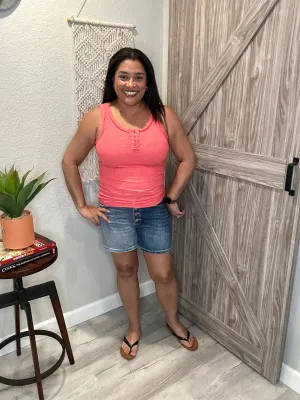 Fitted Summer Ribbed Tank Top with Button Details