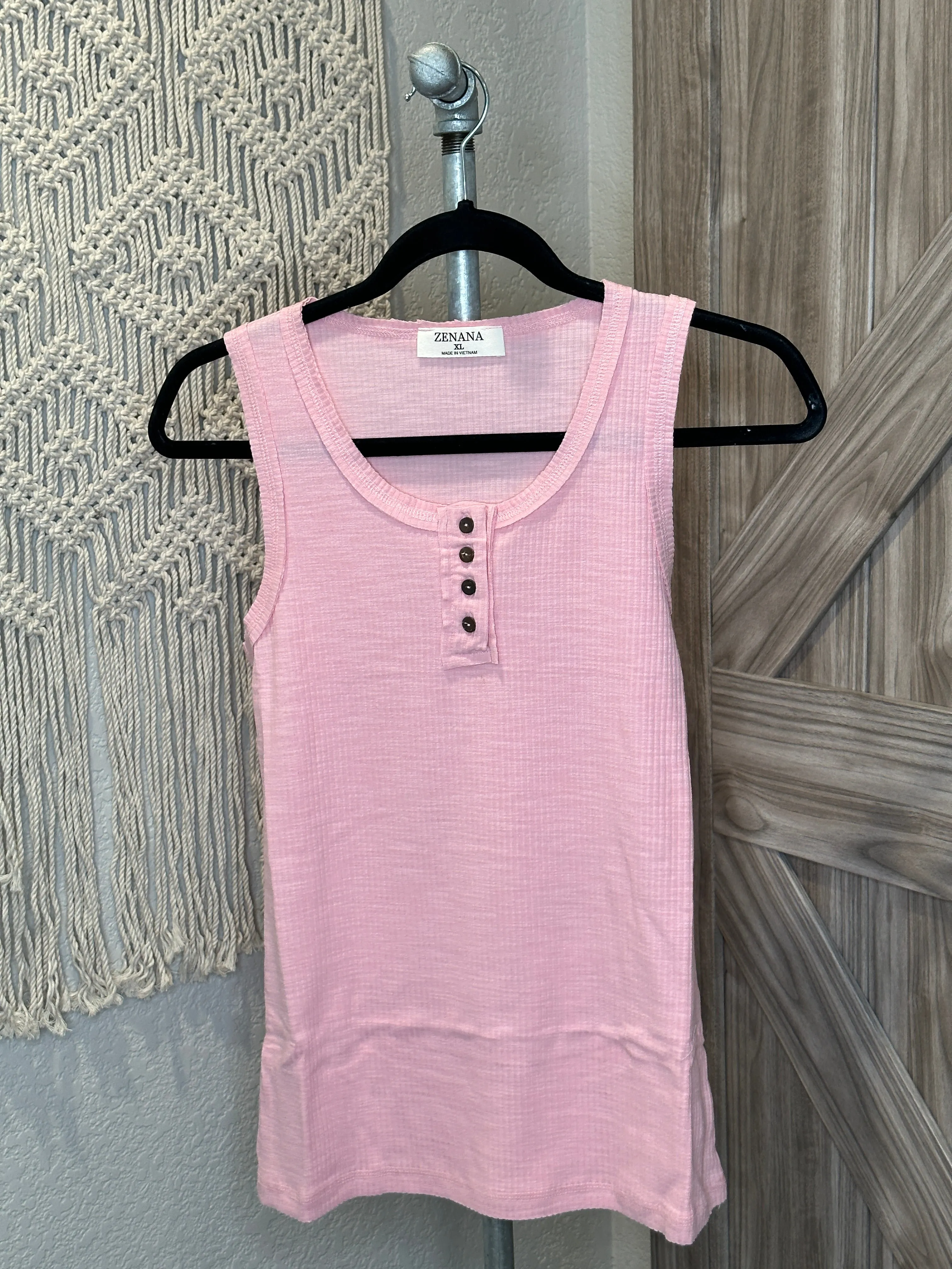 Fitted Summer Ribbed Tank Top with Button Details
