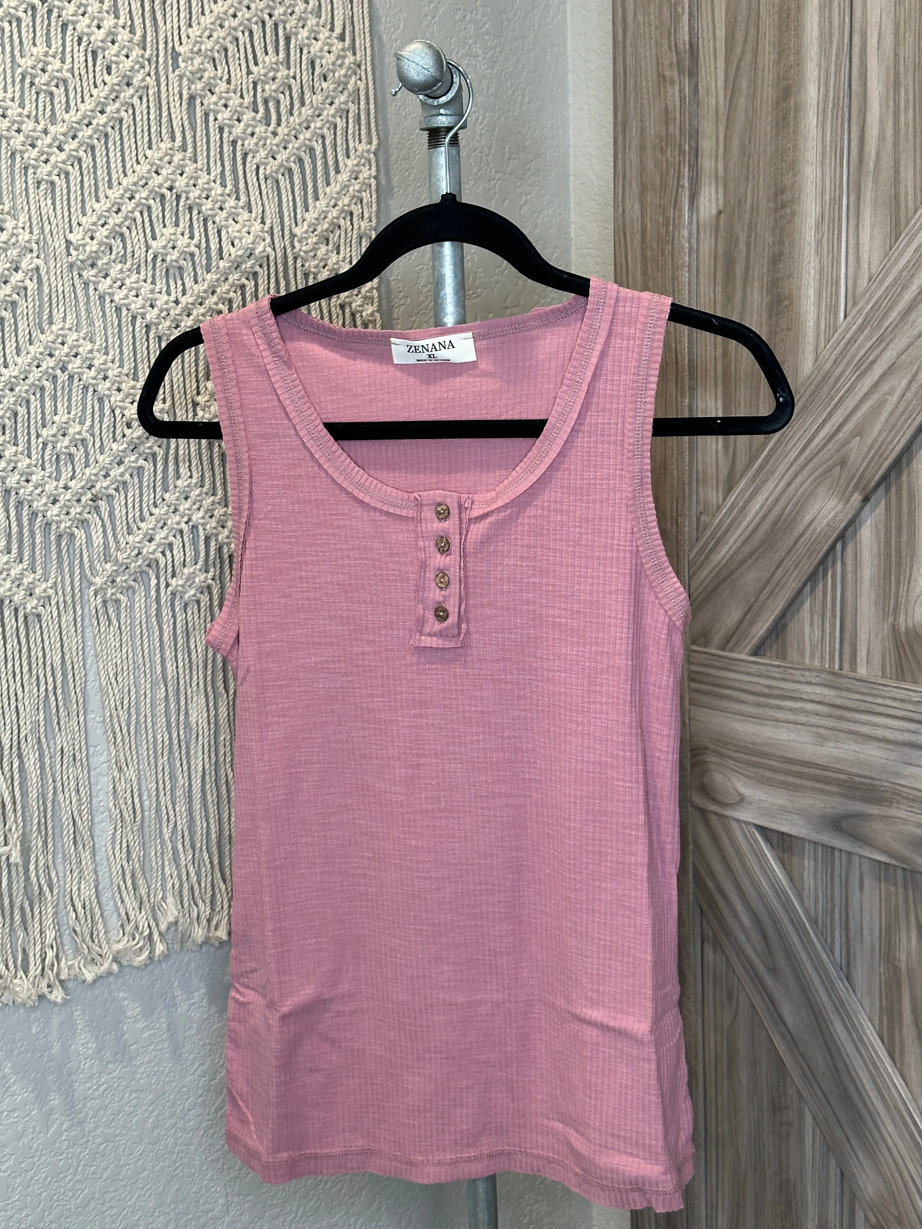 Fitted Summer Ribbed Tank Top with Button Details