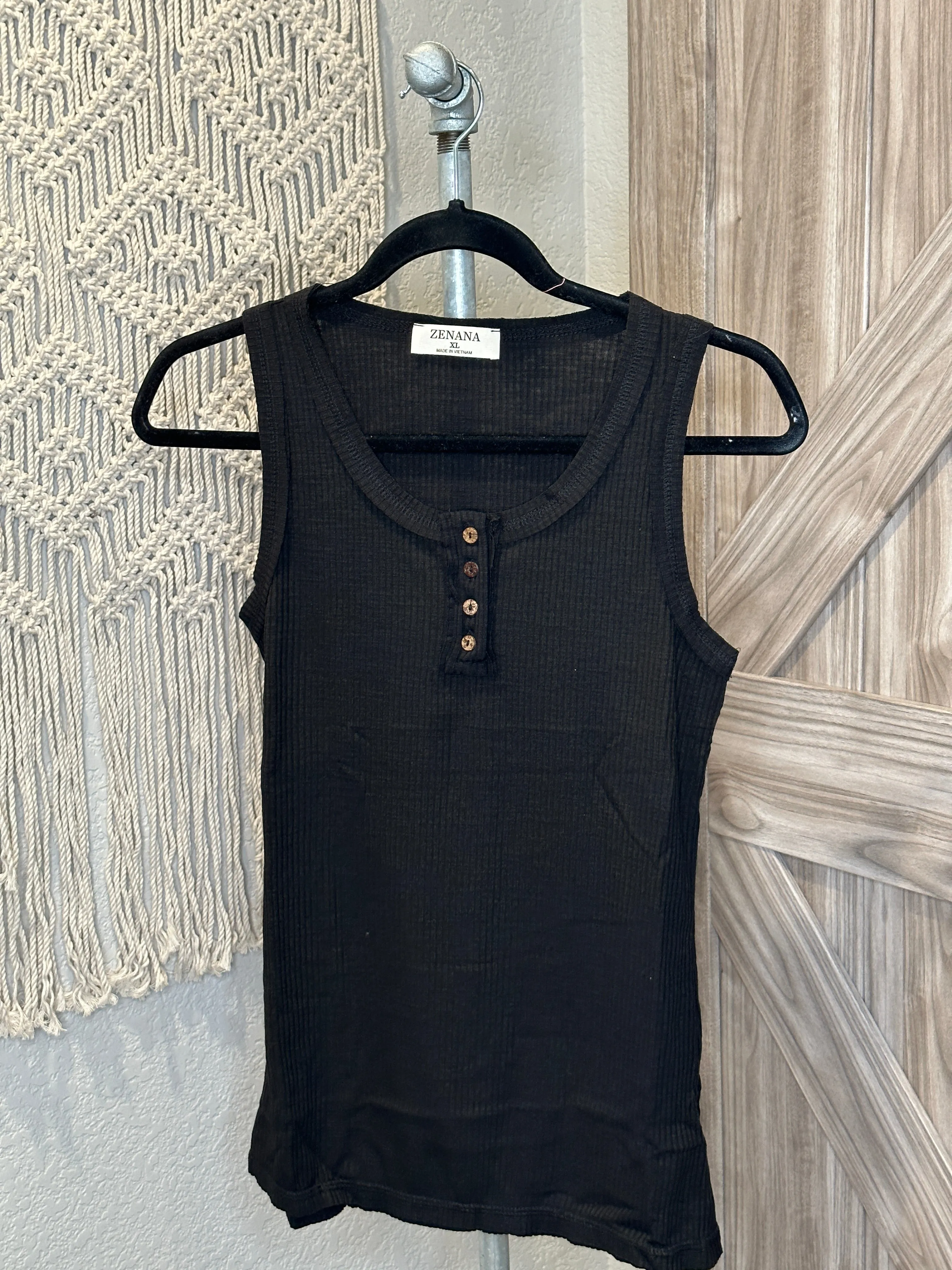 Fitted Summer Ribbed Tank Top with Button Details