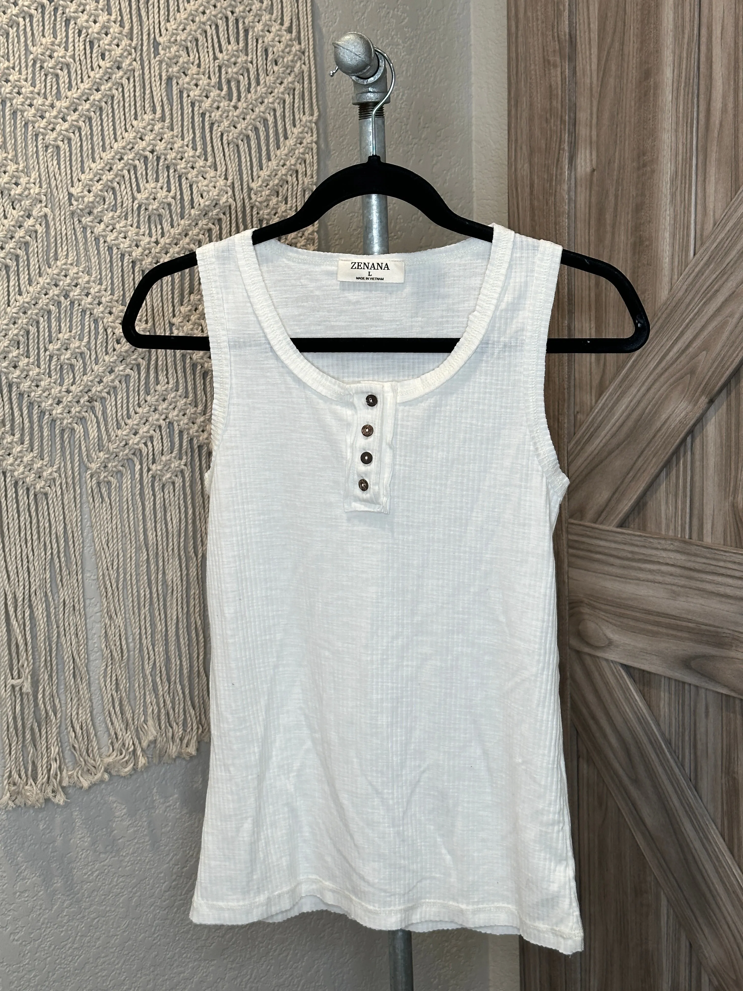 Fitted Summer Ribbed Tank Top with Button Details