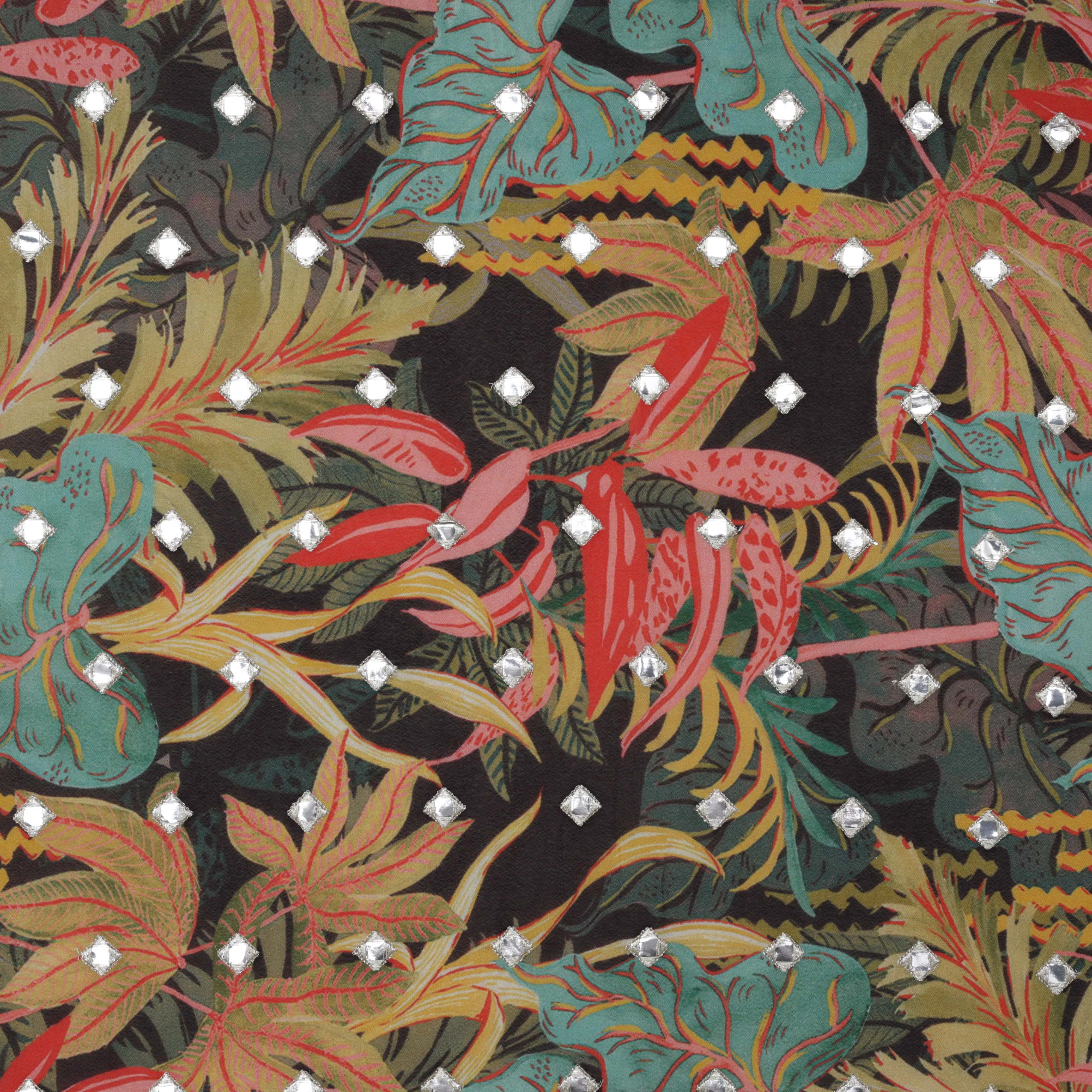 Florals Chinon Chiffon Print Mirror Work Fabric