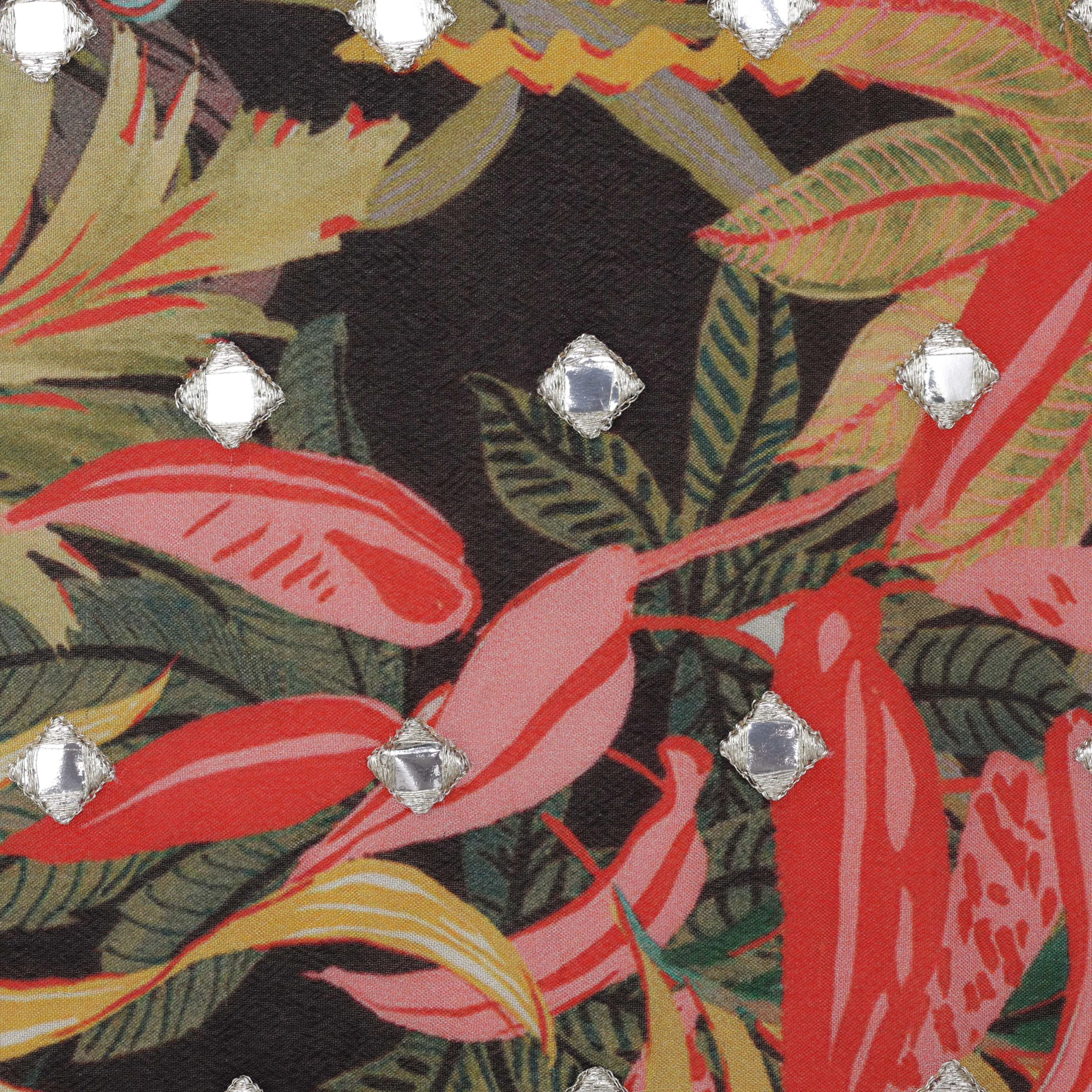 Florals Chinon Chiffon Print Mirror Work Fabric