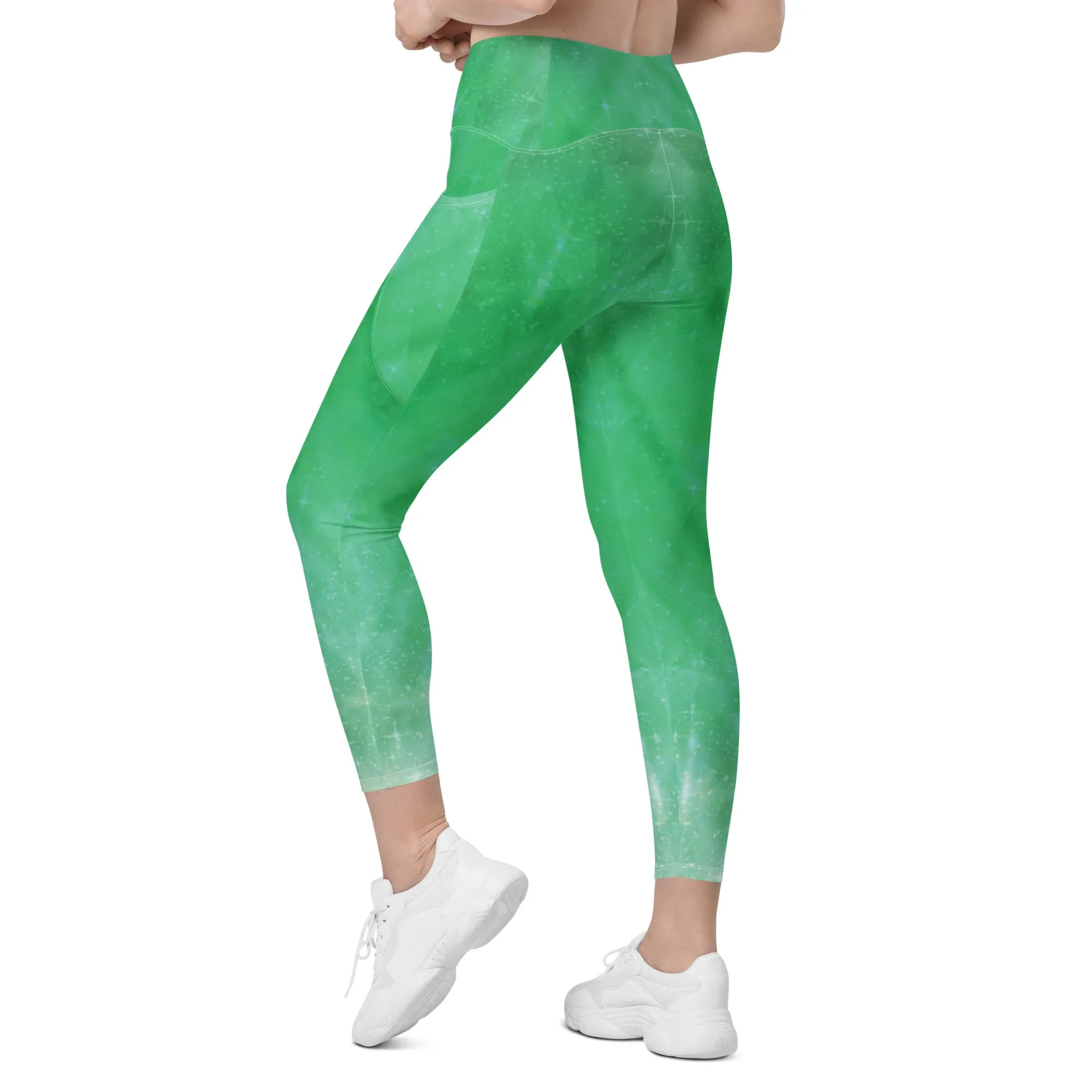 Green Crystal Crossover Leggings with Pockets, lioness-love
