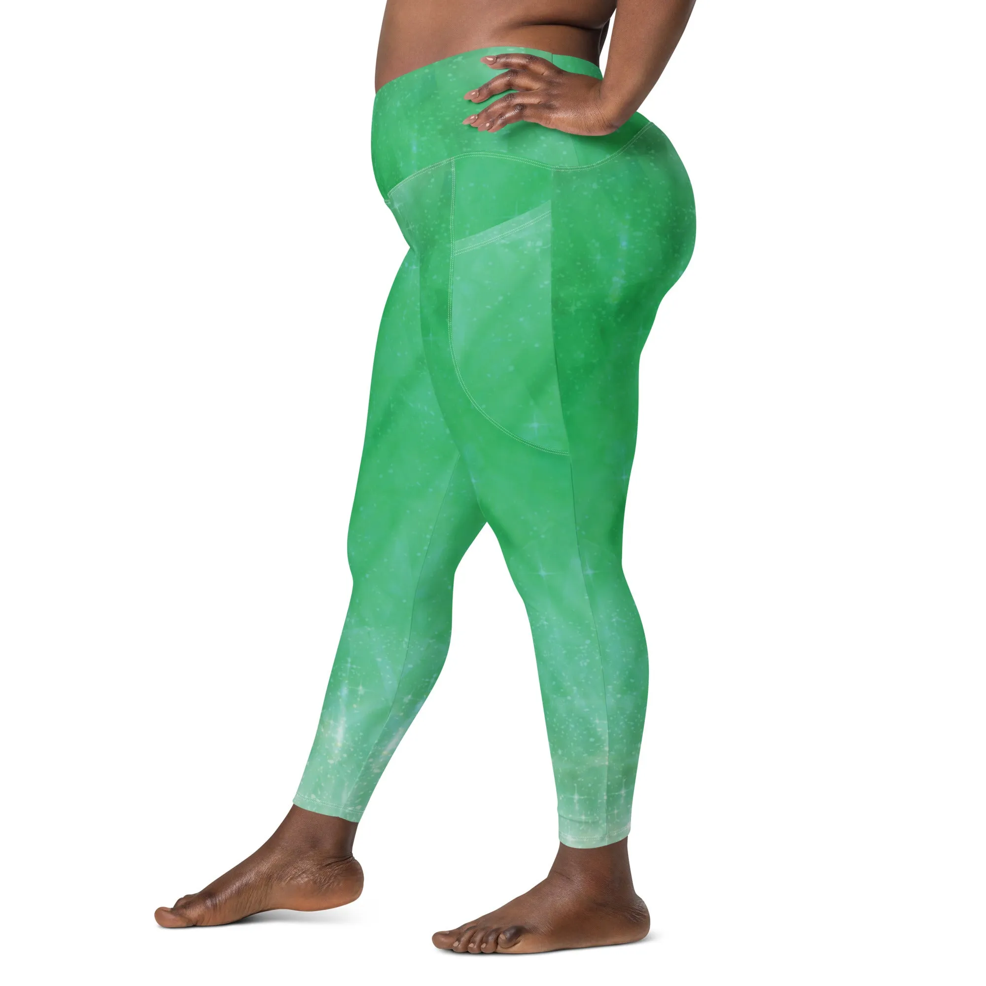 Green Crystal Crossover Leggings with Pockets, lioness-love