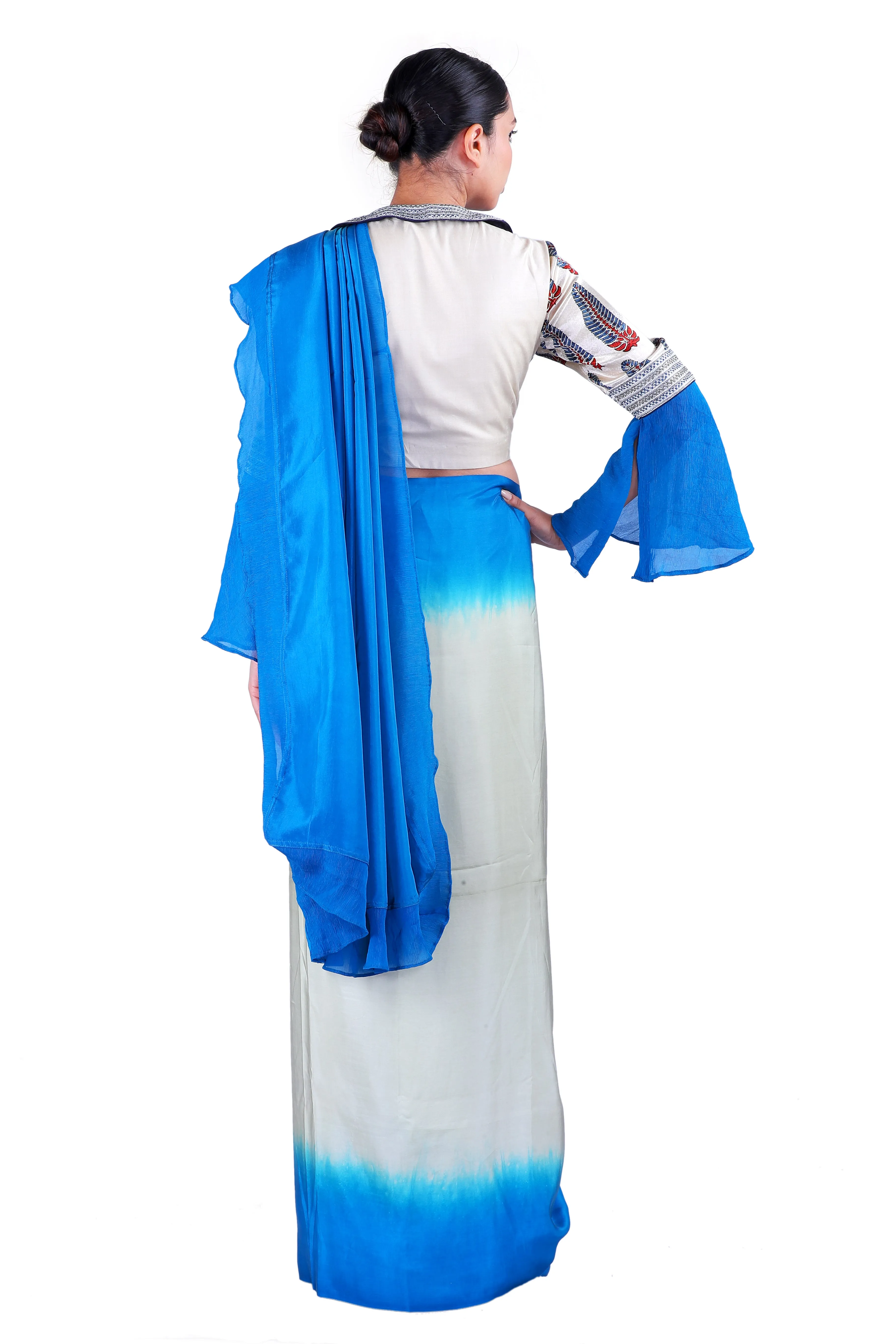 Grey & Blue silk Saree