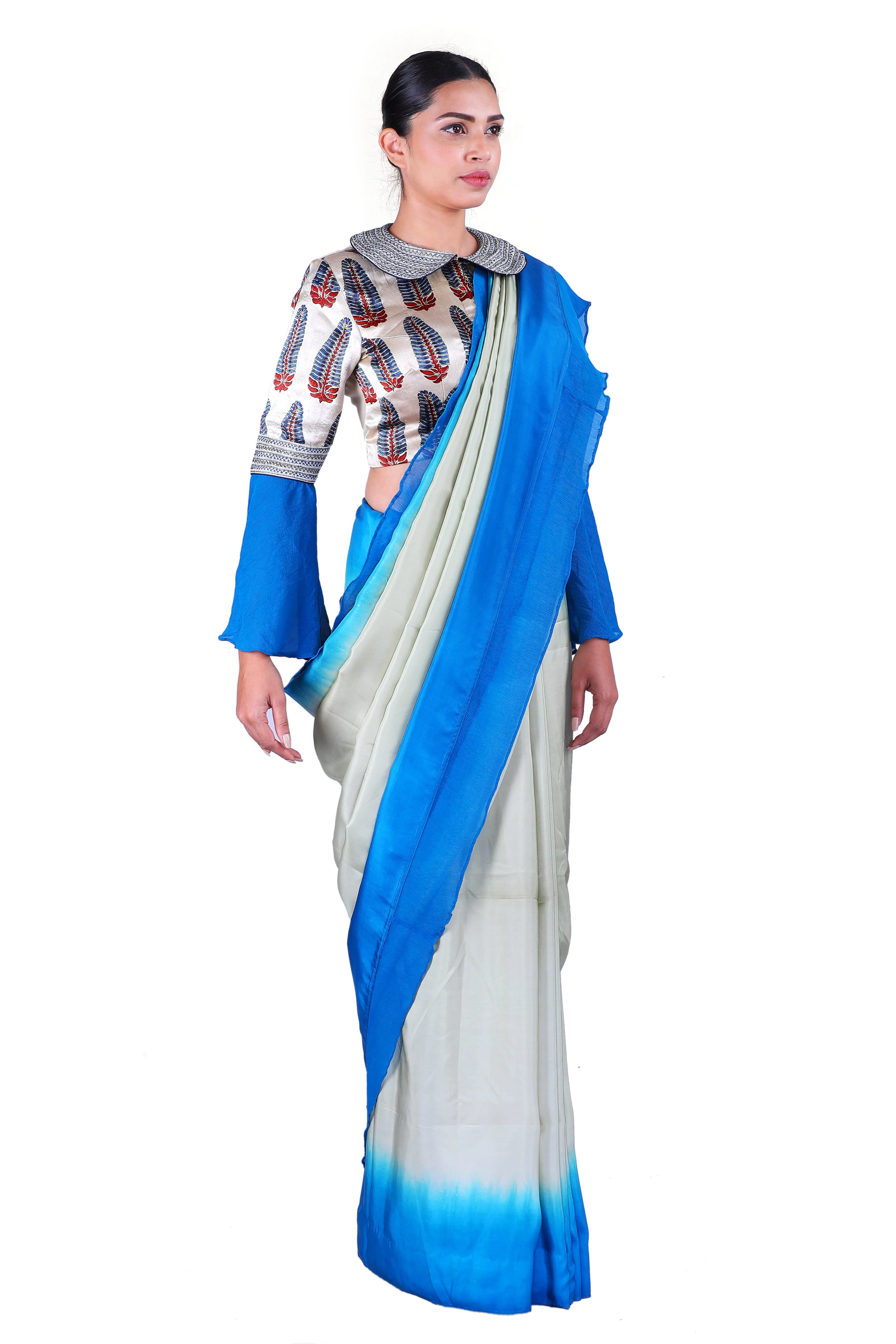 Grey & Blue silk Saree