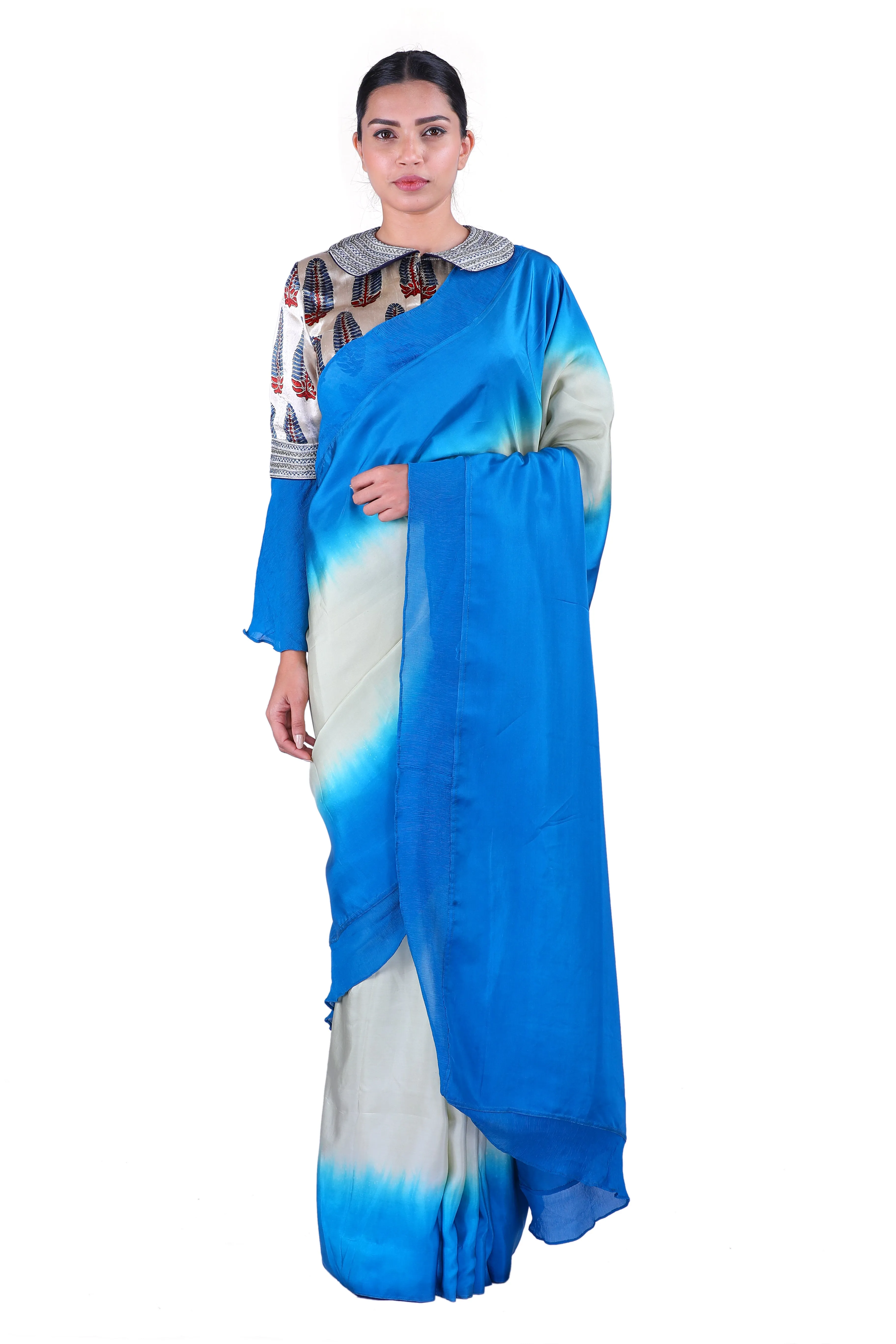 Grey & Blue silk Saree