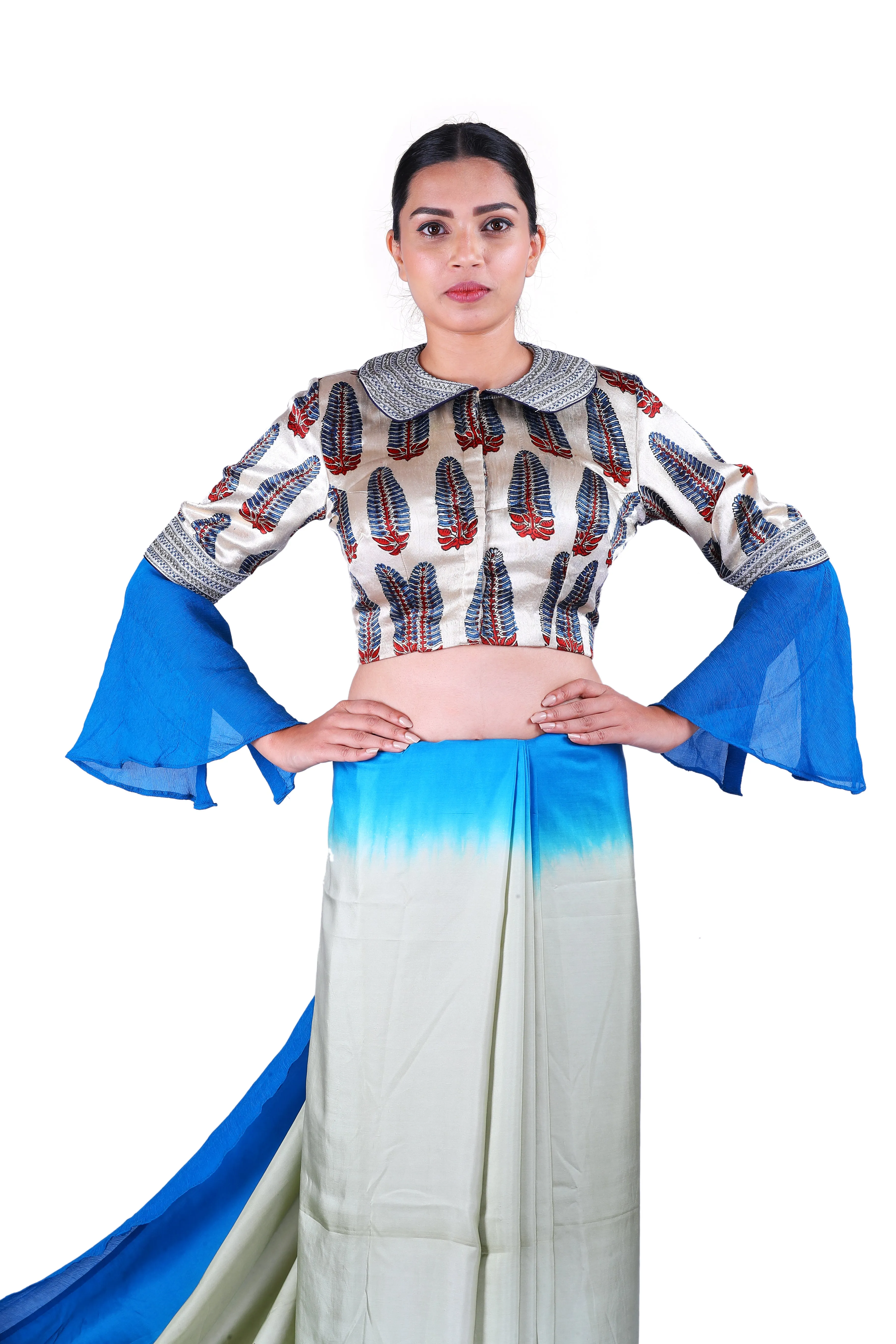 Grey & Blue silk Saree