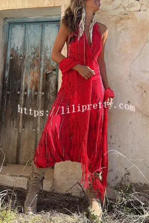 Gypsy Style Tie-dye Print Wrap Halter Stretch Harem Jumpsuit