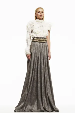 High Neck Blouse and Pleated Skirt