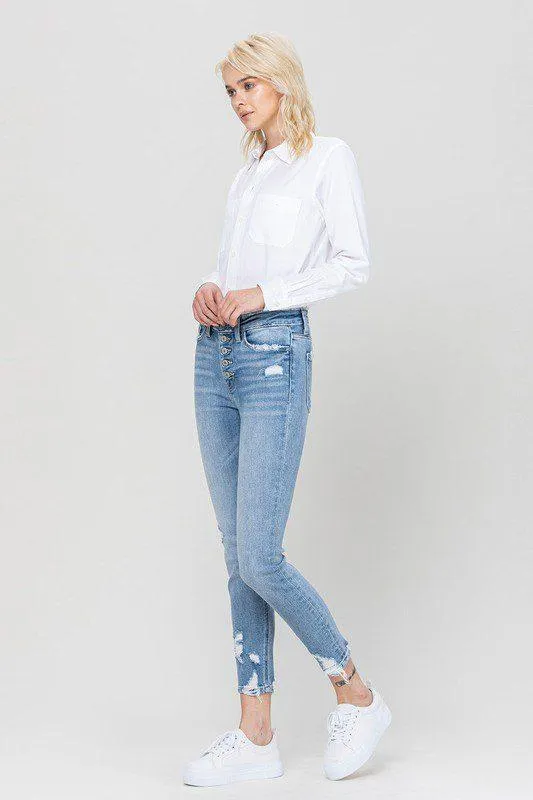 High Rise Crop Skinny Button Fly by Vervet