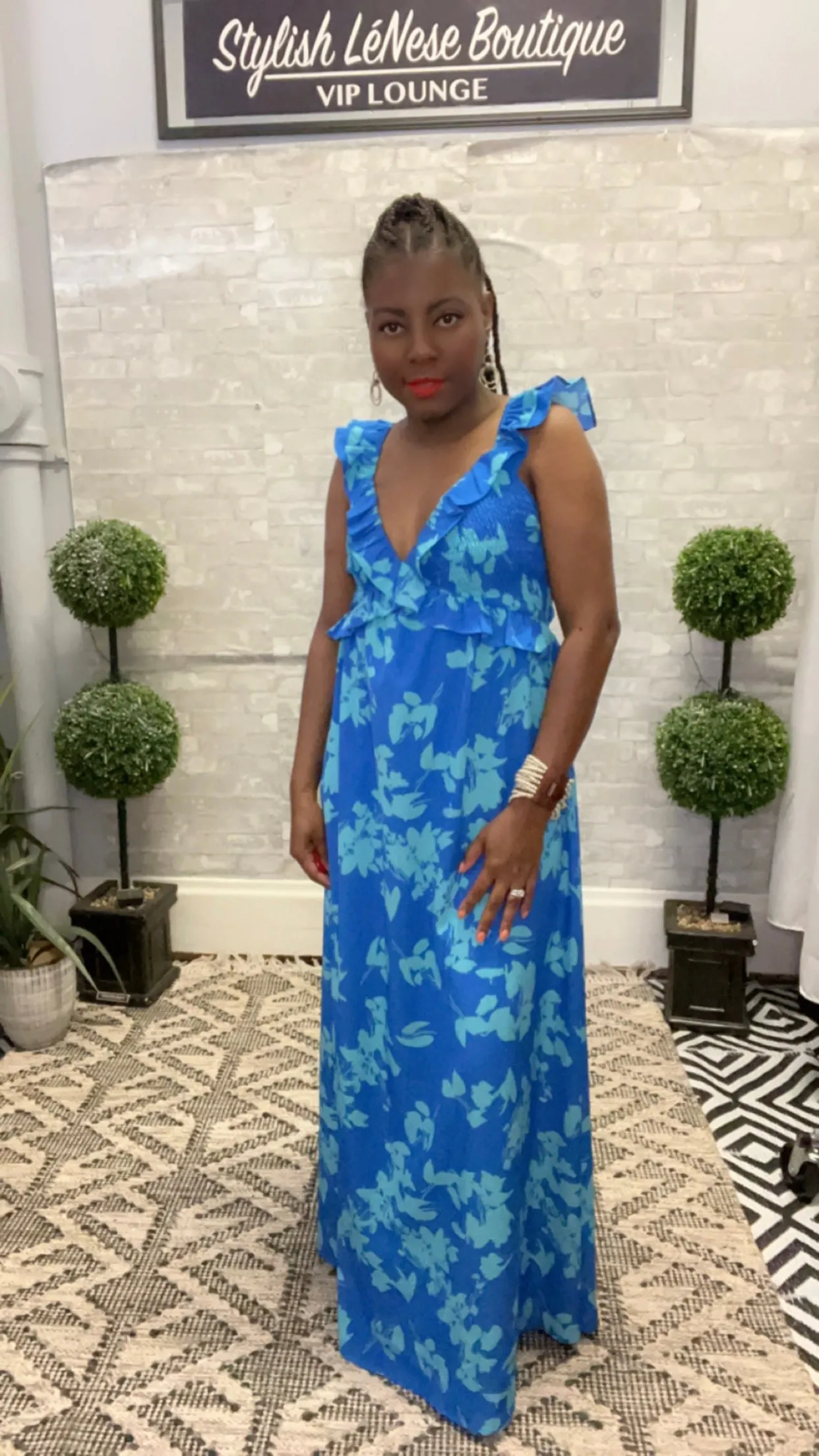 Isabela, Ruffle Sleeve Smocked Detail Floral Print Maxi Dress