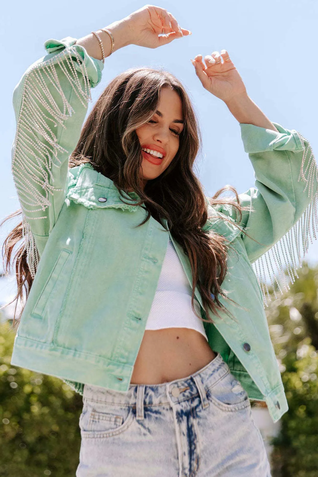 Ivyshape | Chain Tassel Denim Jacket