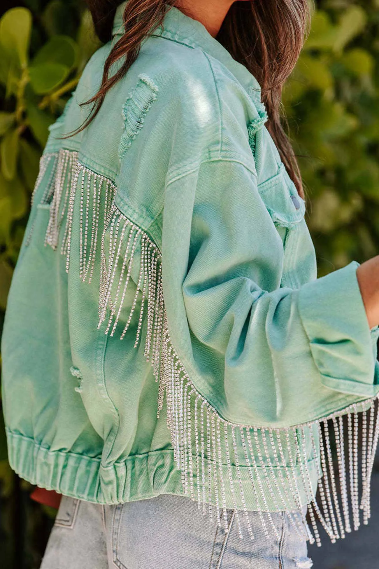 Ivyshape | Chain Tassel Denim Jacket