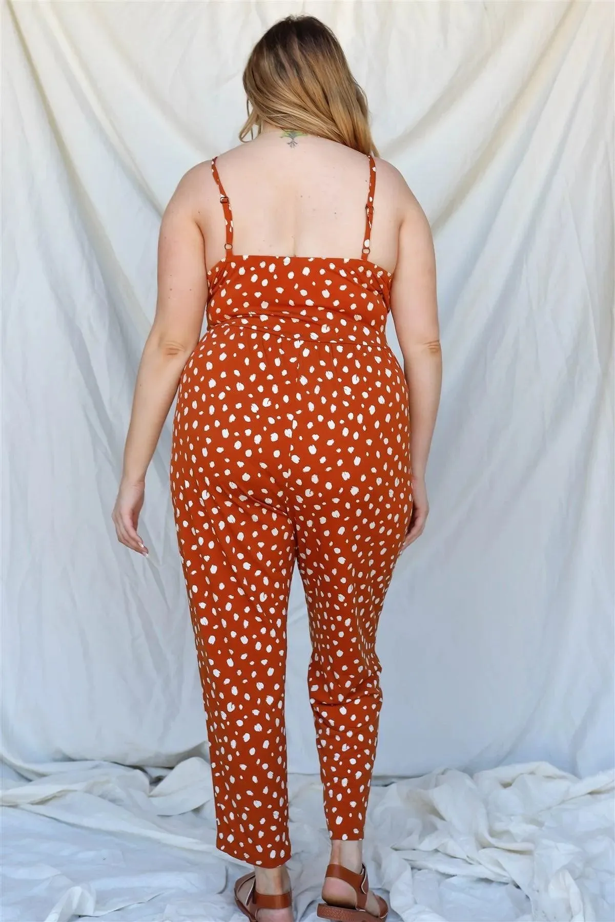 Junior Plus Copper & Ivory Paint Print Sleeveless Jumpsuit /2-2-1
