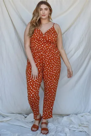 Junior Plus Copper & Ivory Paint Print Sleeveless Jumpsuit /2-2-1