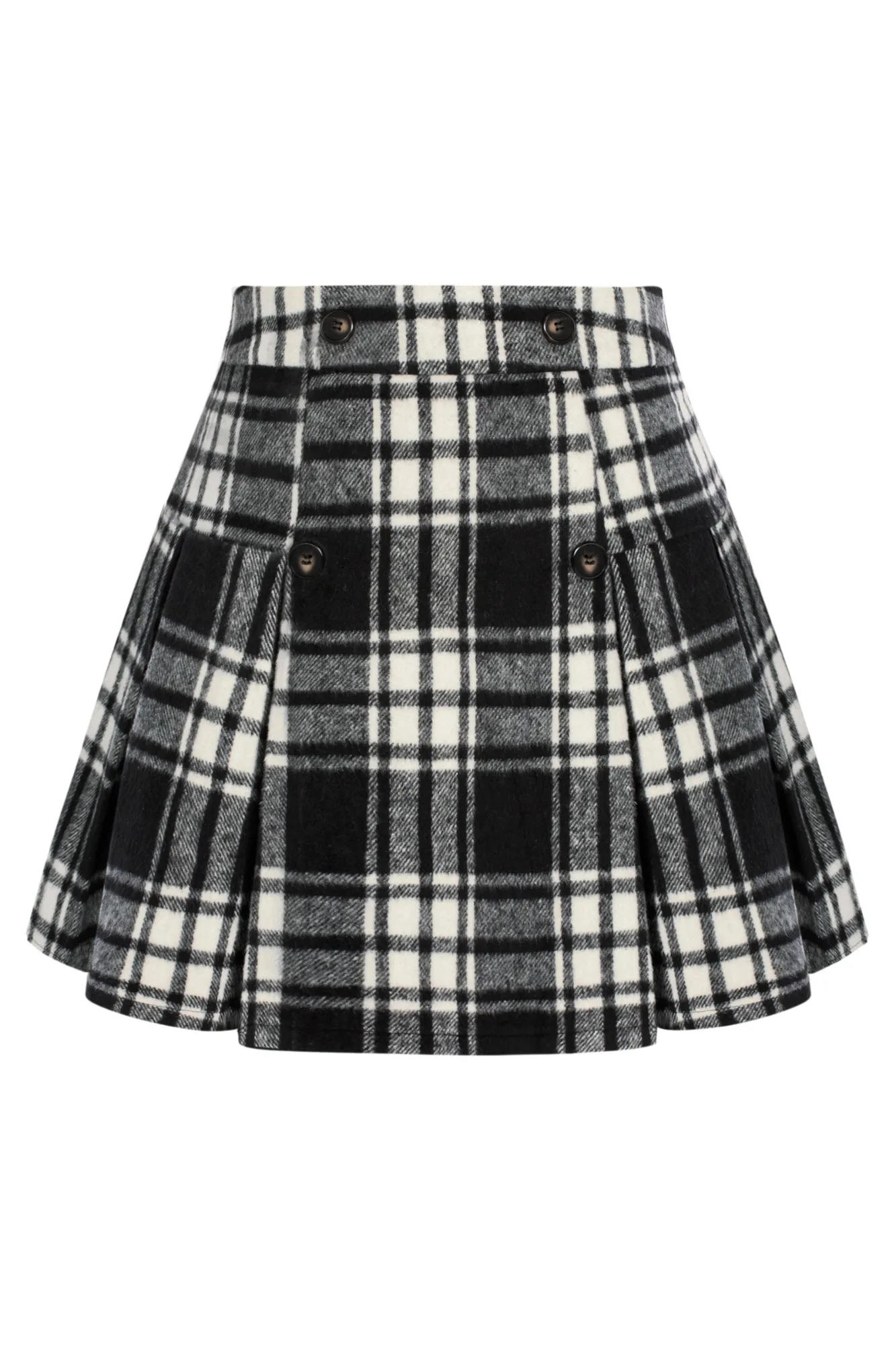 KK Women Pleated Skirt Elastic Waist Mid-Thigh Length Plaided A-Line Skirt