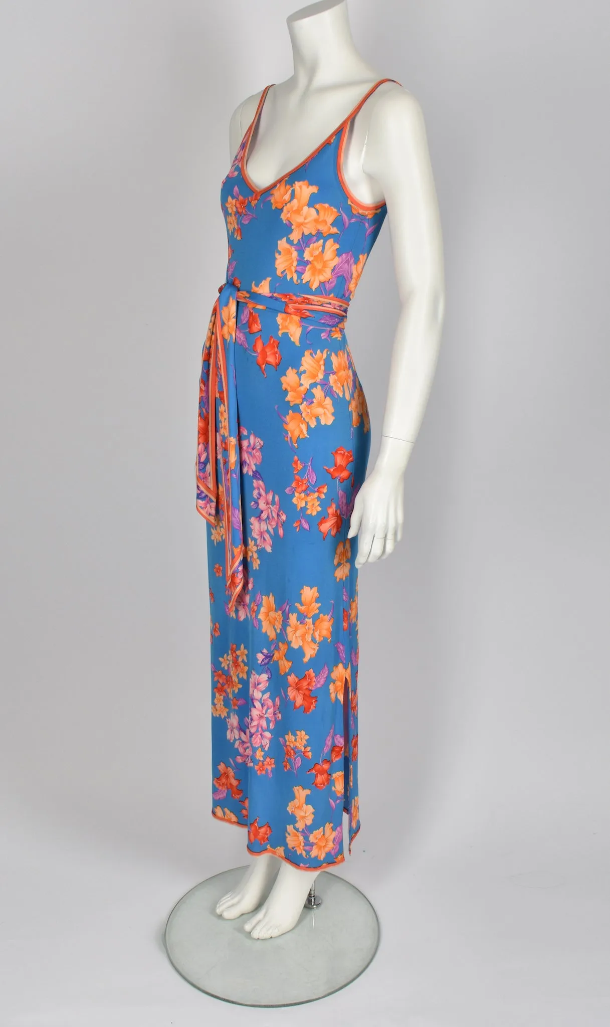 LEONARD 70's silk strappy floral print dress
