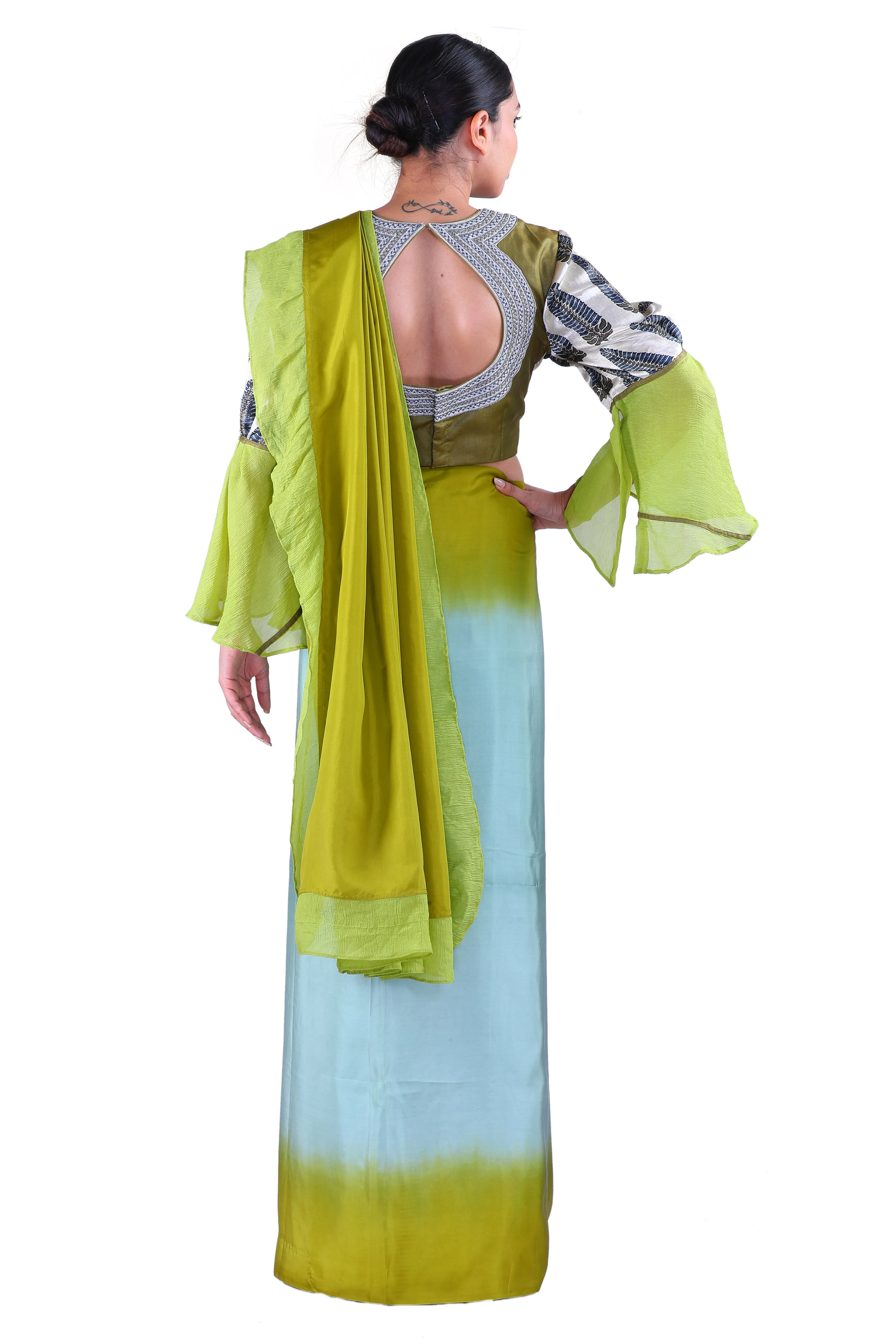 Light blue & Green silk Saree