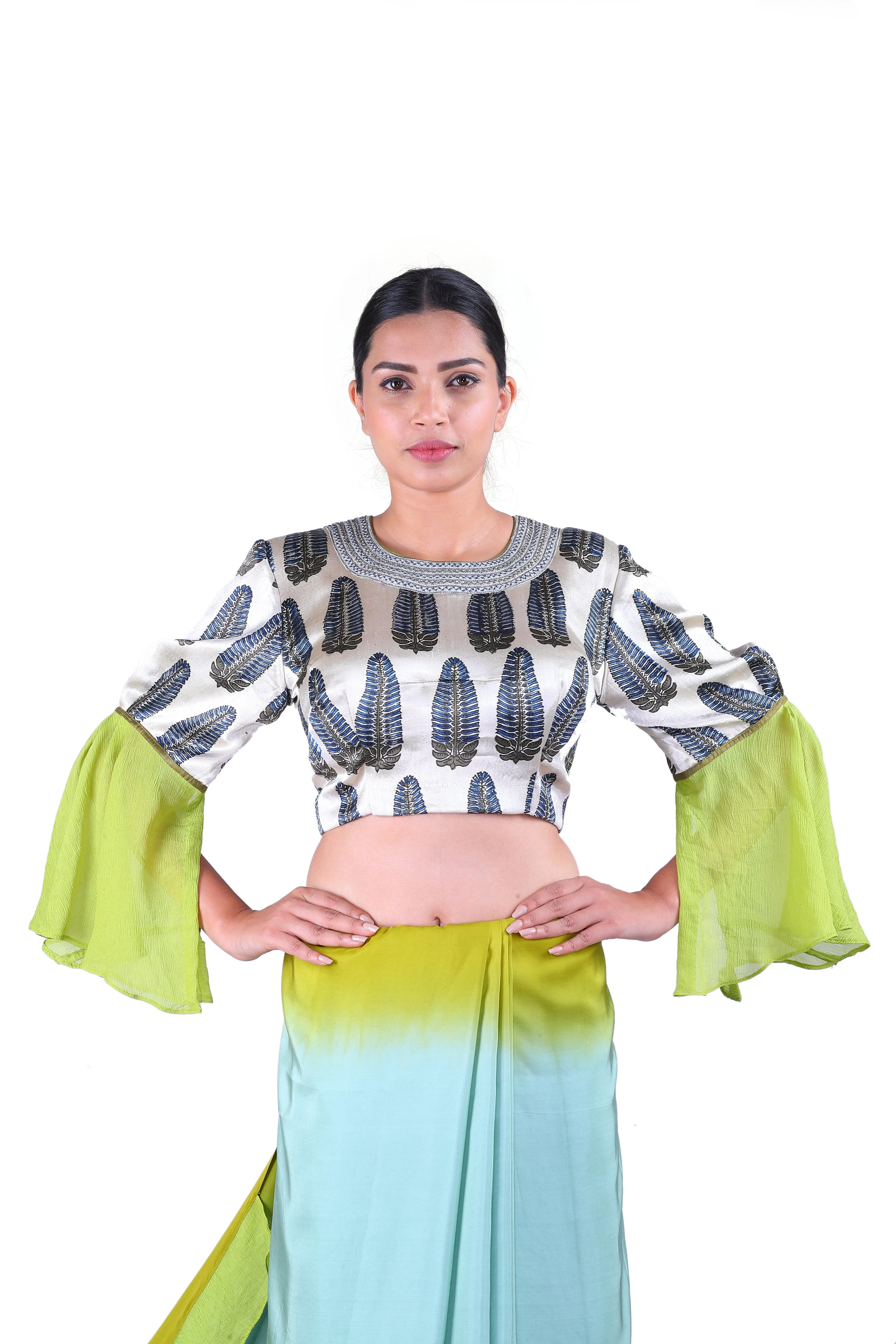 Light blue & Green silk Saree