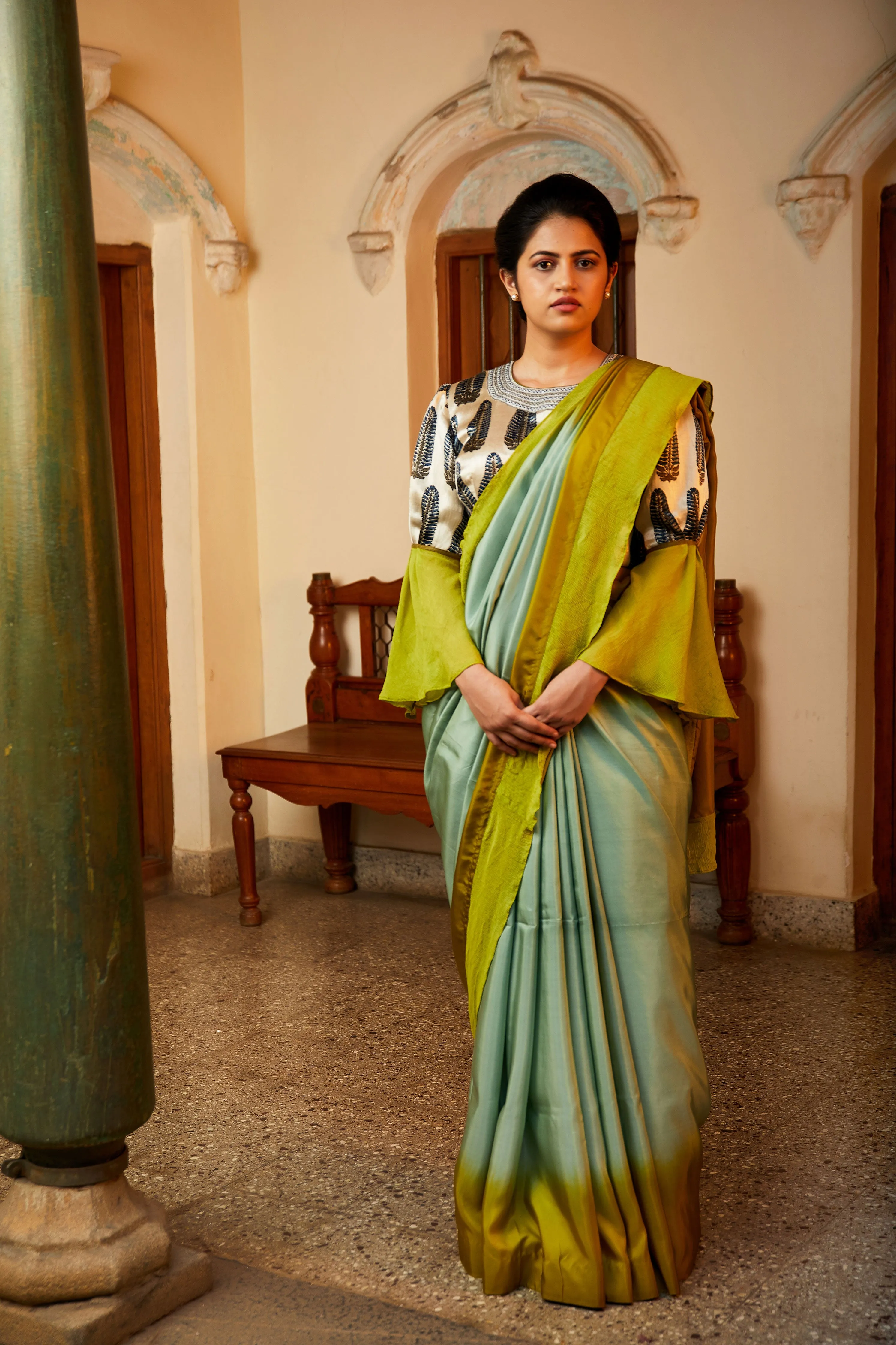 Light blue & Green silk Saree