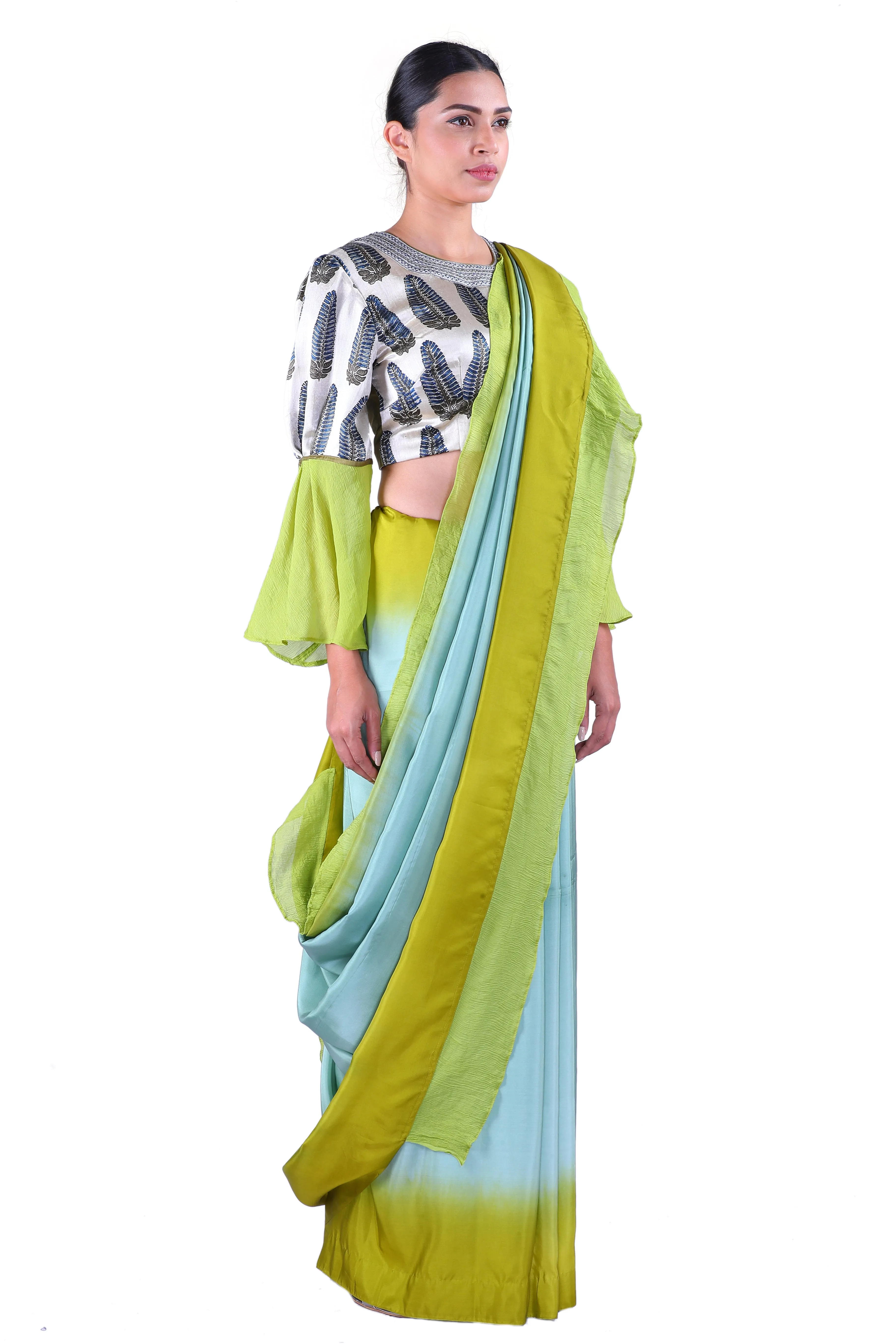 Light blue & Green silk Saree
