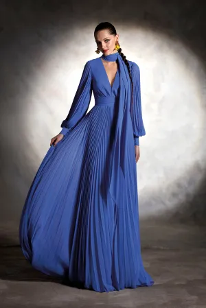 Long-Sleeved Flared Pleated Flared Dress
