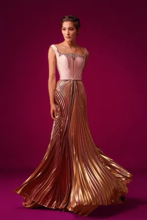 Lurex Sleeveless Pleated A-line Dress