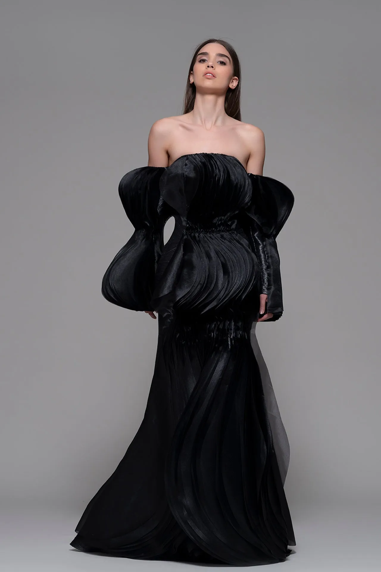 Off-The-Shoulder Mermaid Dress with 3D Pleats